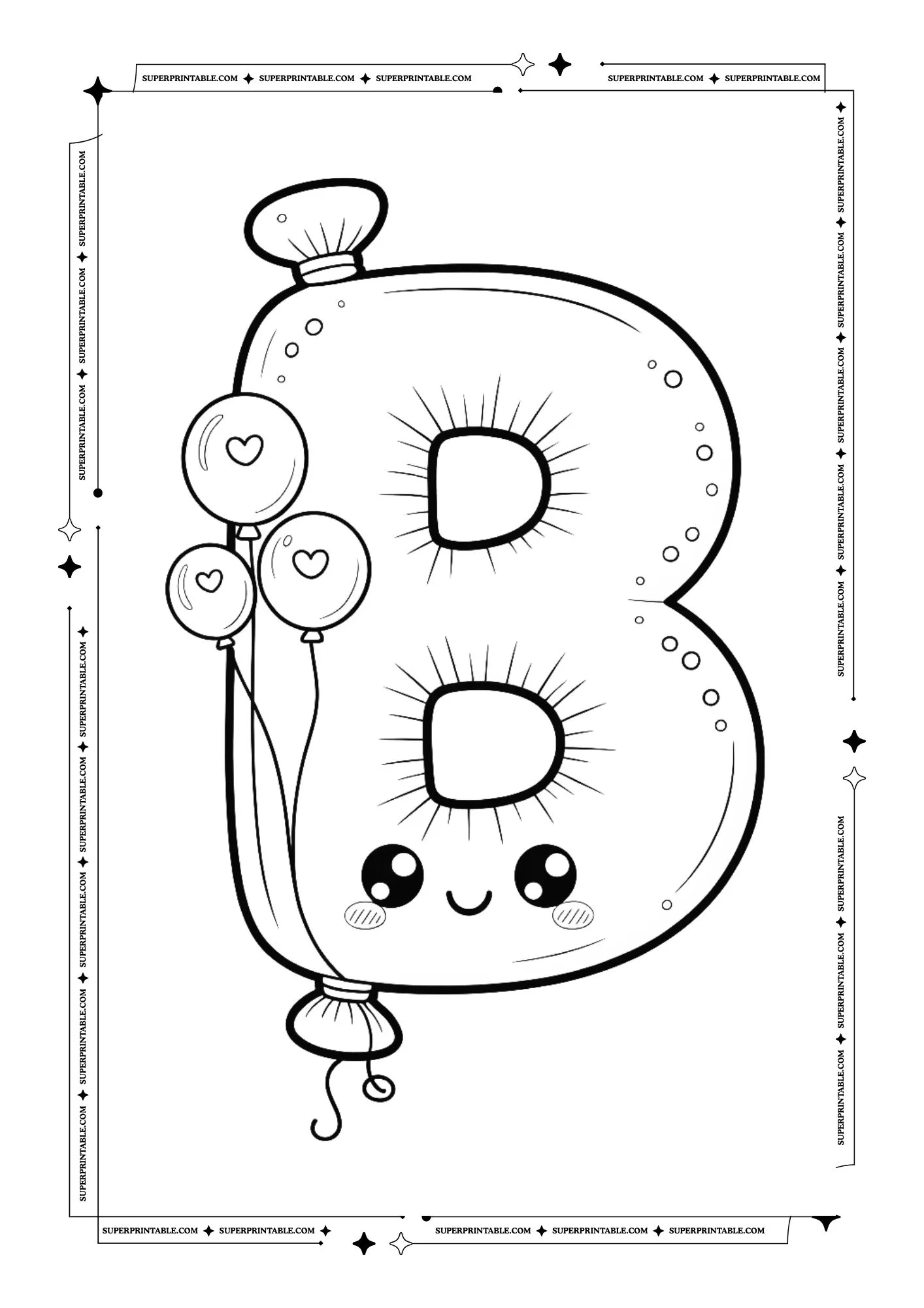 Kawaii Holiday Balloon Alphabet Coloring Pages 2