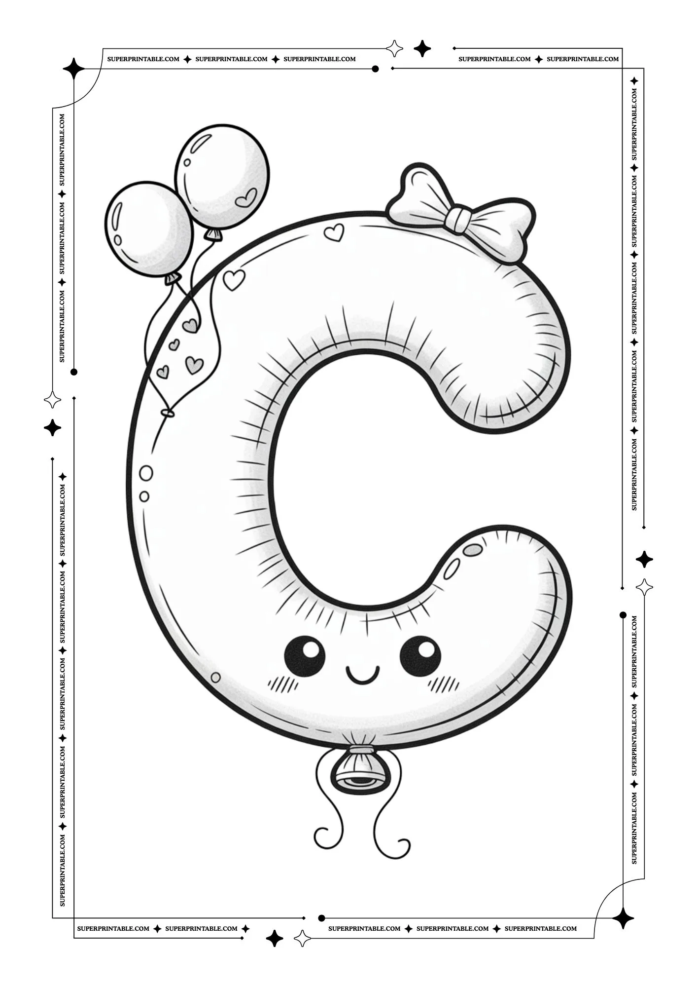 Kawaii Holiday Balloon Alphabet Coloring Pages 3