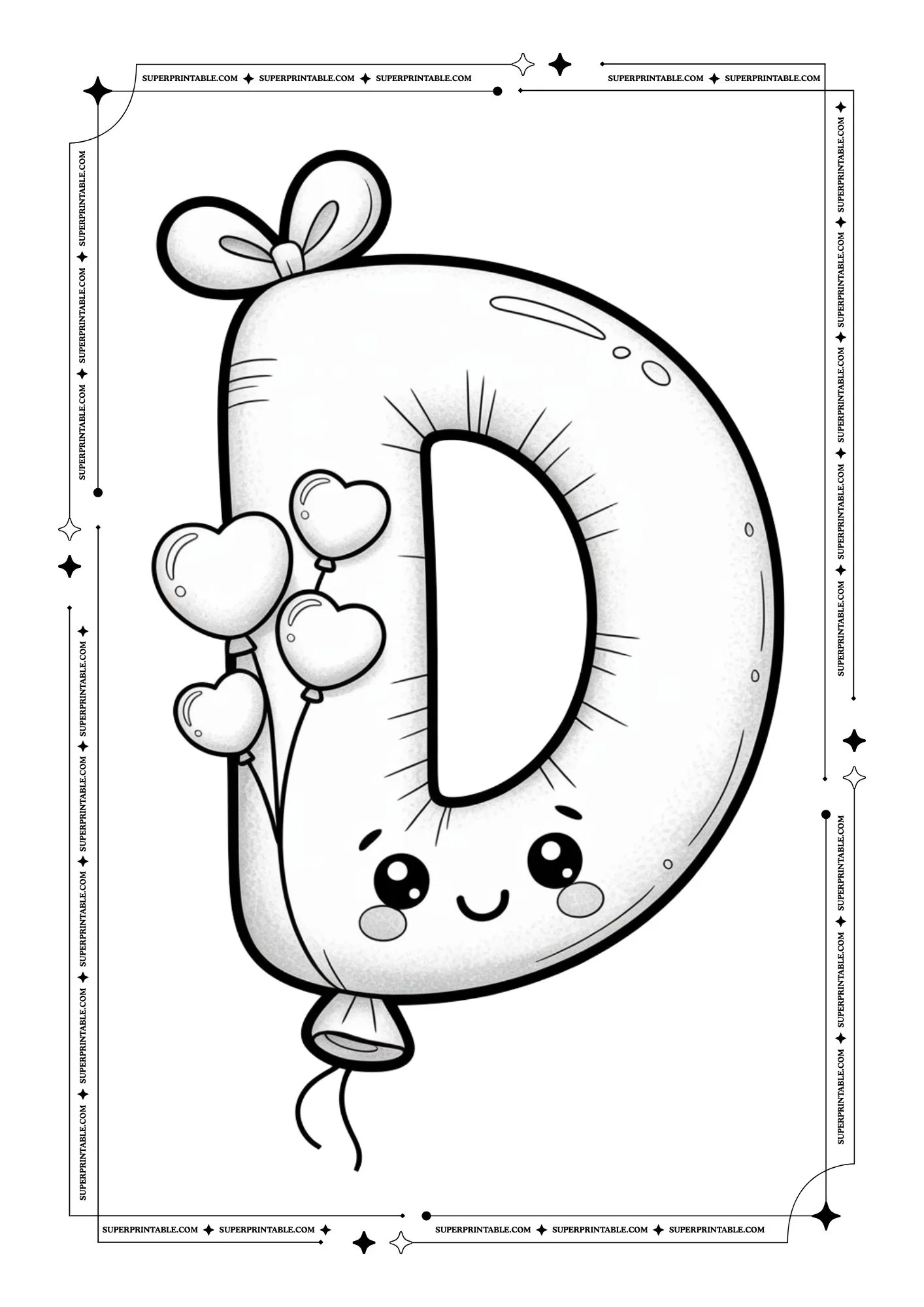 Kawaii Holiday Balloon Alphabet Coloring Pages 4