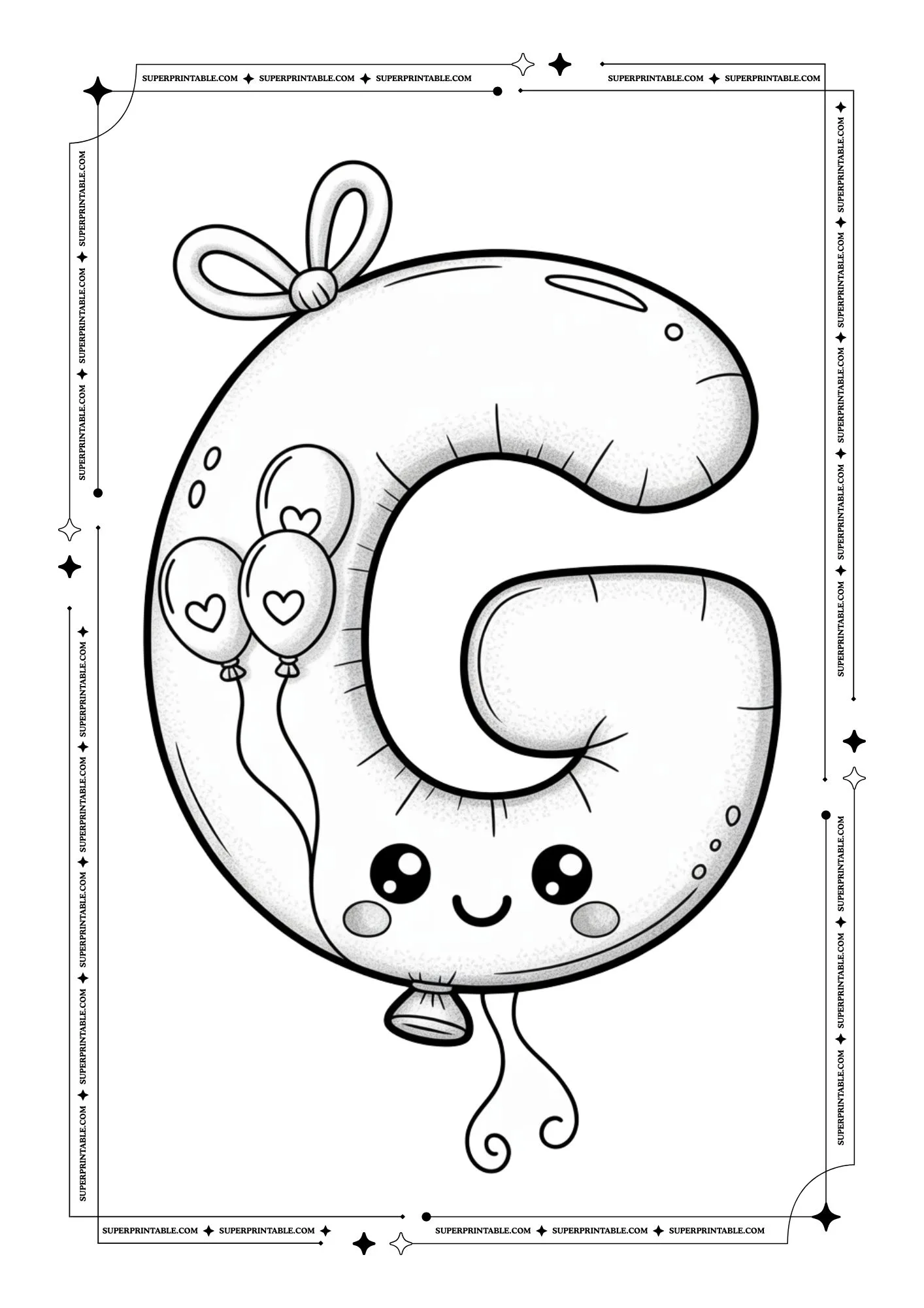 Kawaii Holiday Balloon Alphabet Coloring Pages 7