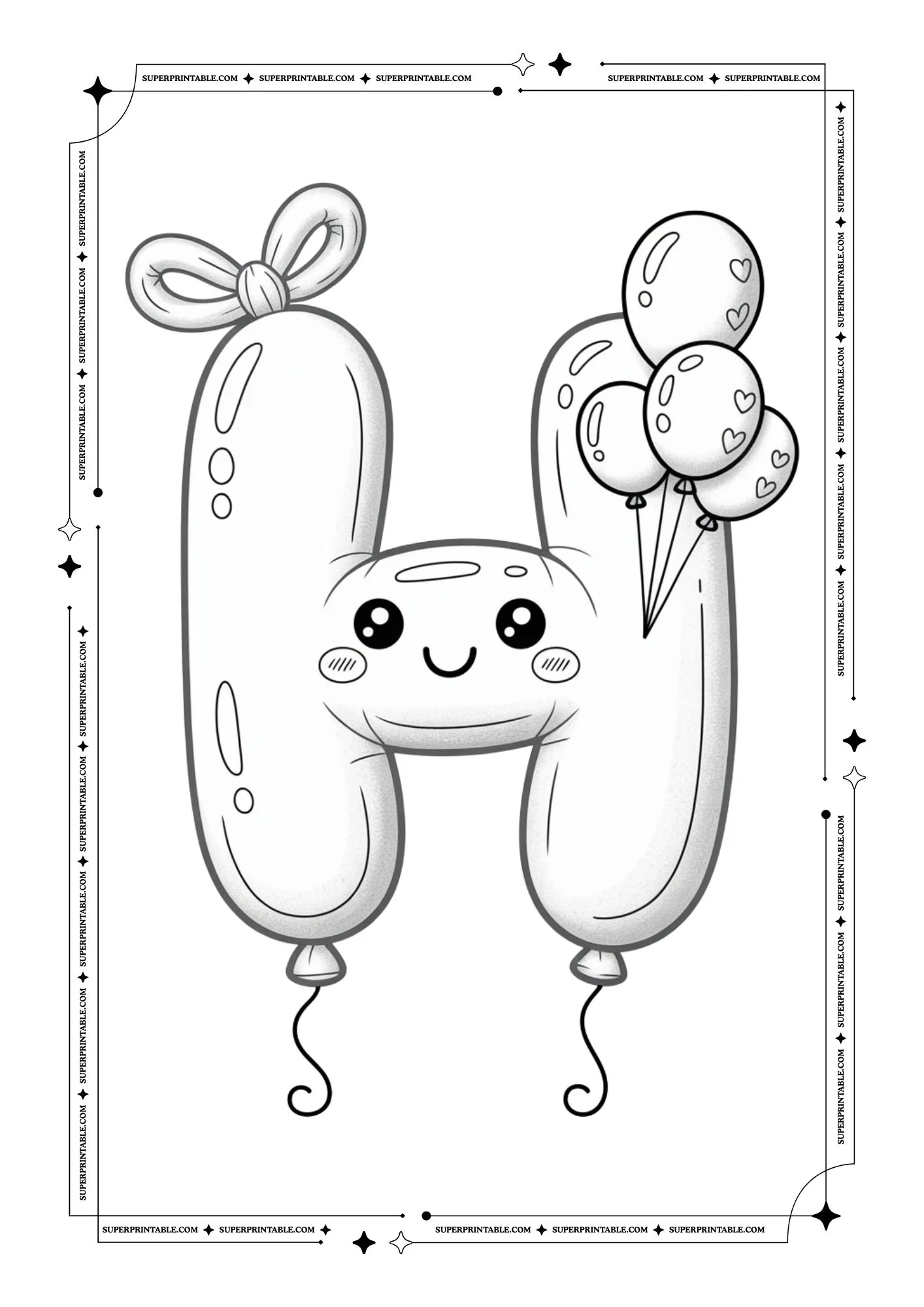 Kawaii Holiday Balloon Alphabet Coloring Pages 8