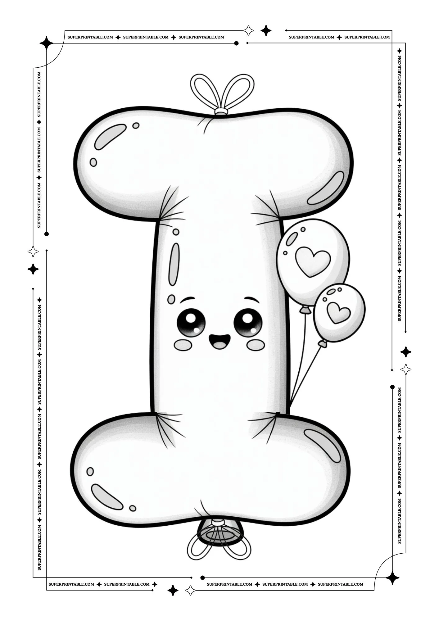 Kawaii Holiday Balloon Alphabet Coloring Pages 9