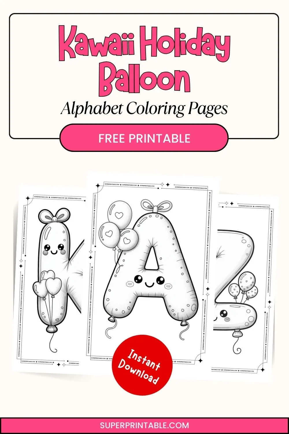 Kawaii Holiday Balloon Alphabet Coloring Pages Pinterest Image