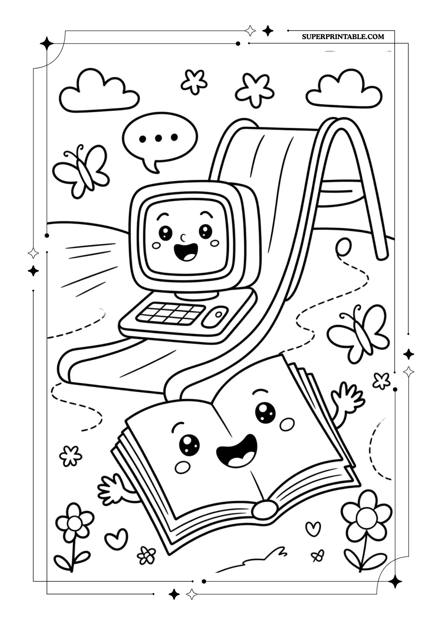 Kawaii Talking Computer Coloring Pages 2
