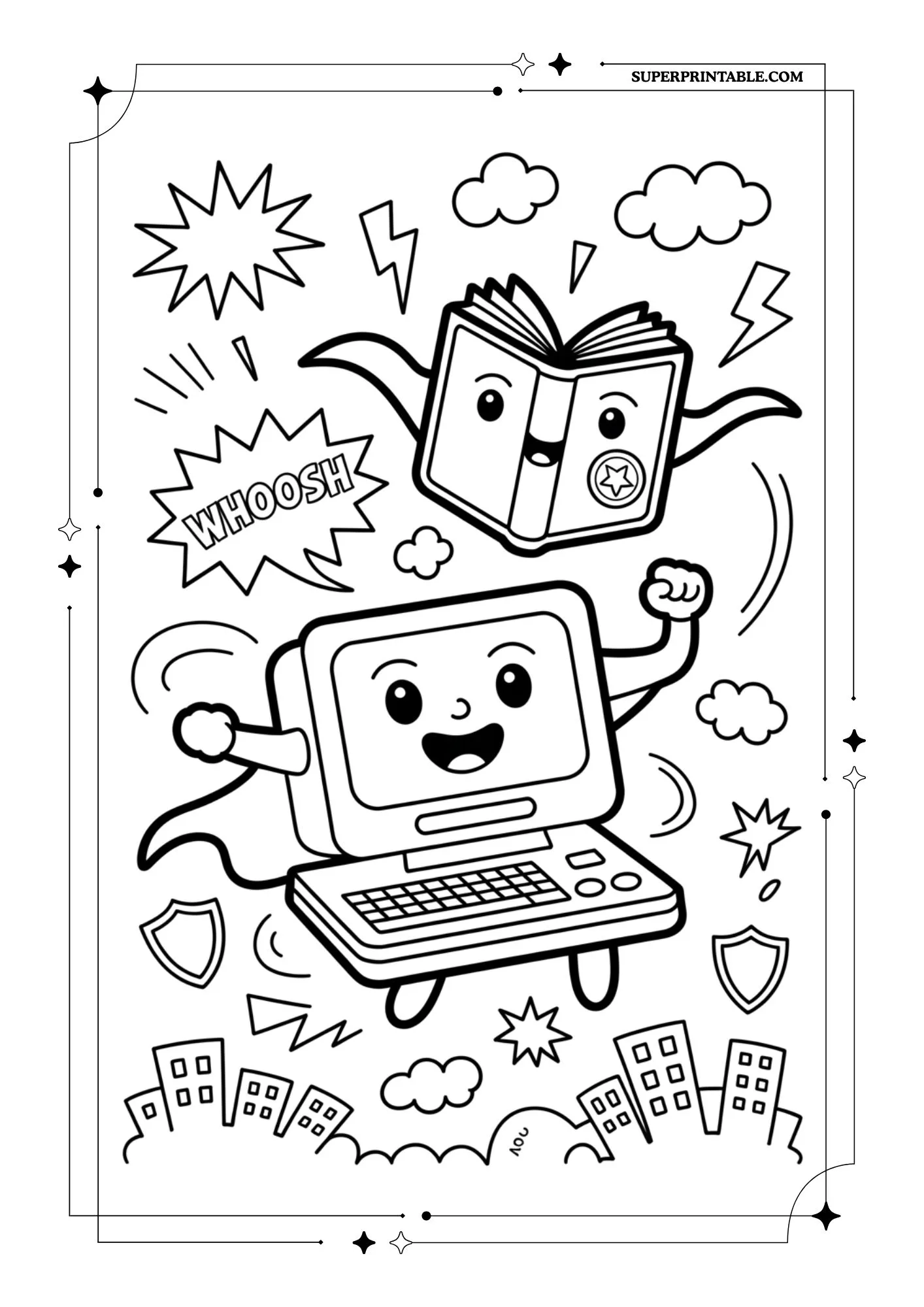 Kawaii Talking Computer Coloring Pages 4