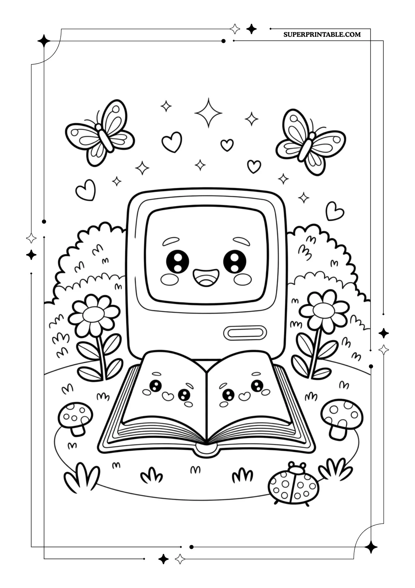 Kawaii Talking Computer Coloring Pages 5