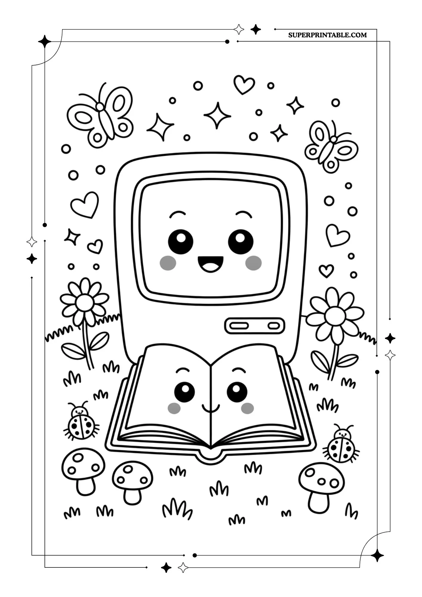 Kawaii Talking Computer Coloring Pages 6