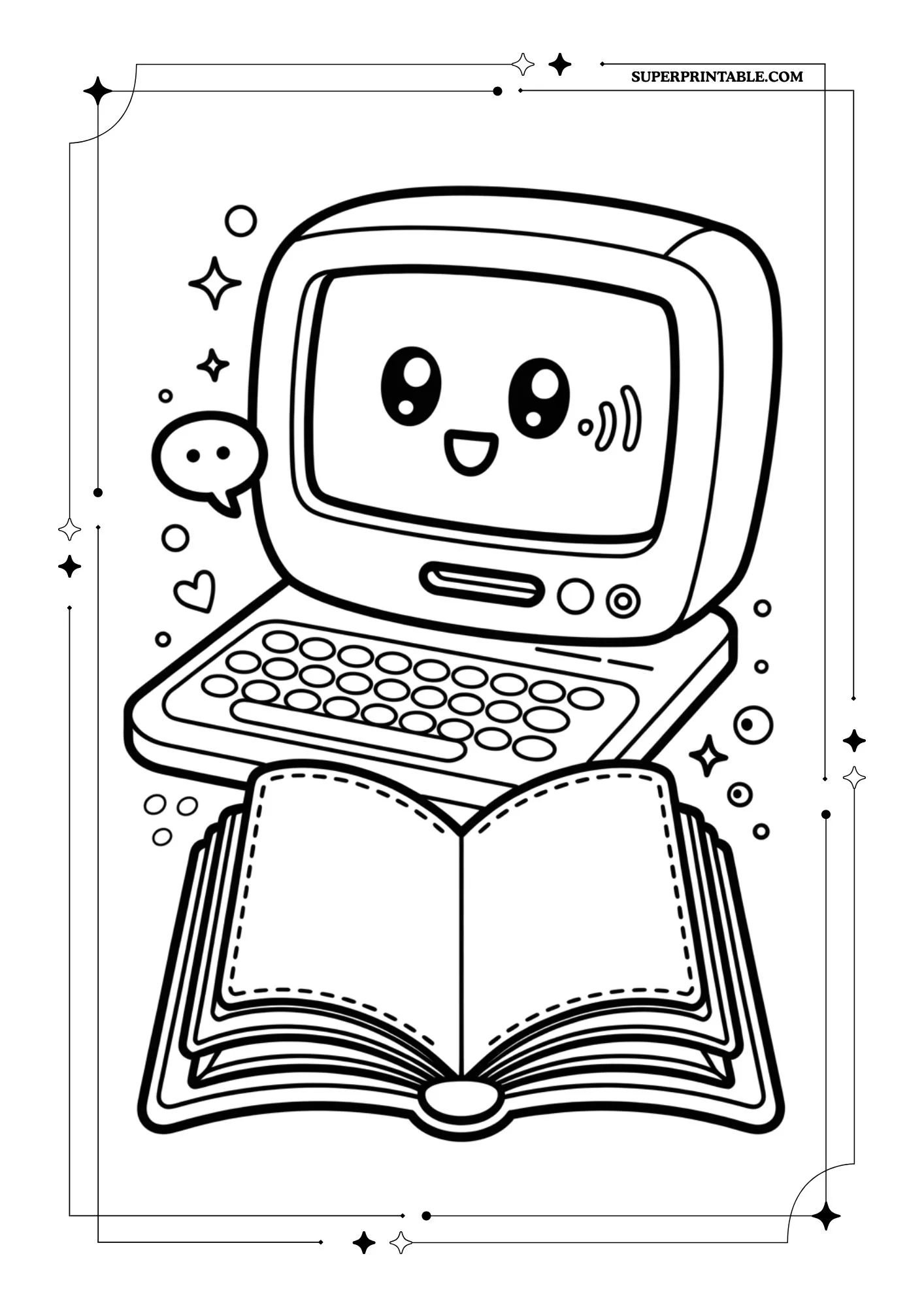 Kawaii Talking Computer Coloring Pages 7
