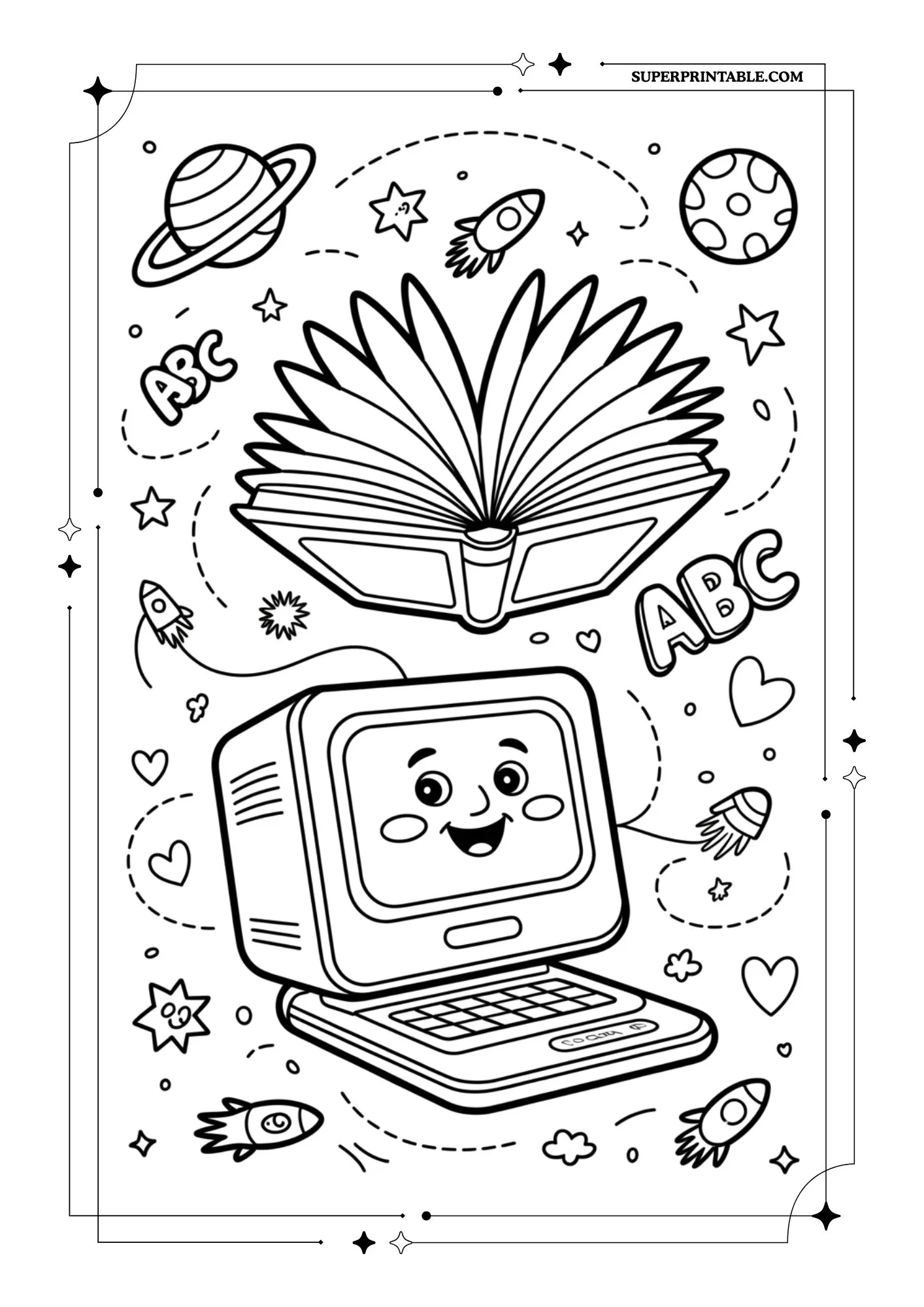 Kawaii Talking Computer Coloring Pages 8