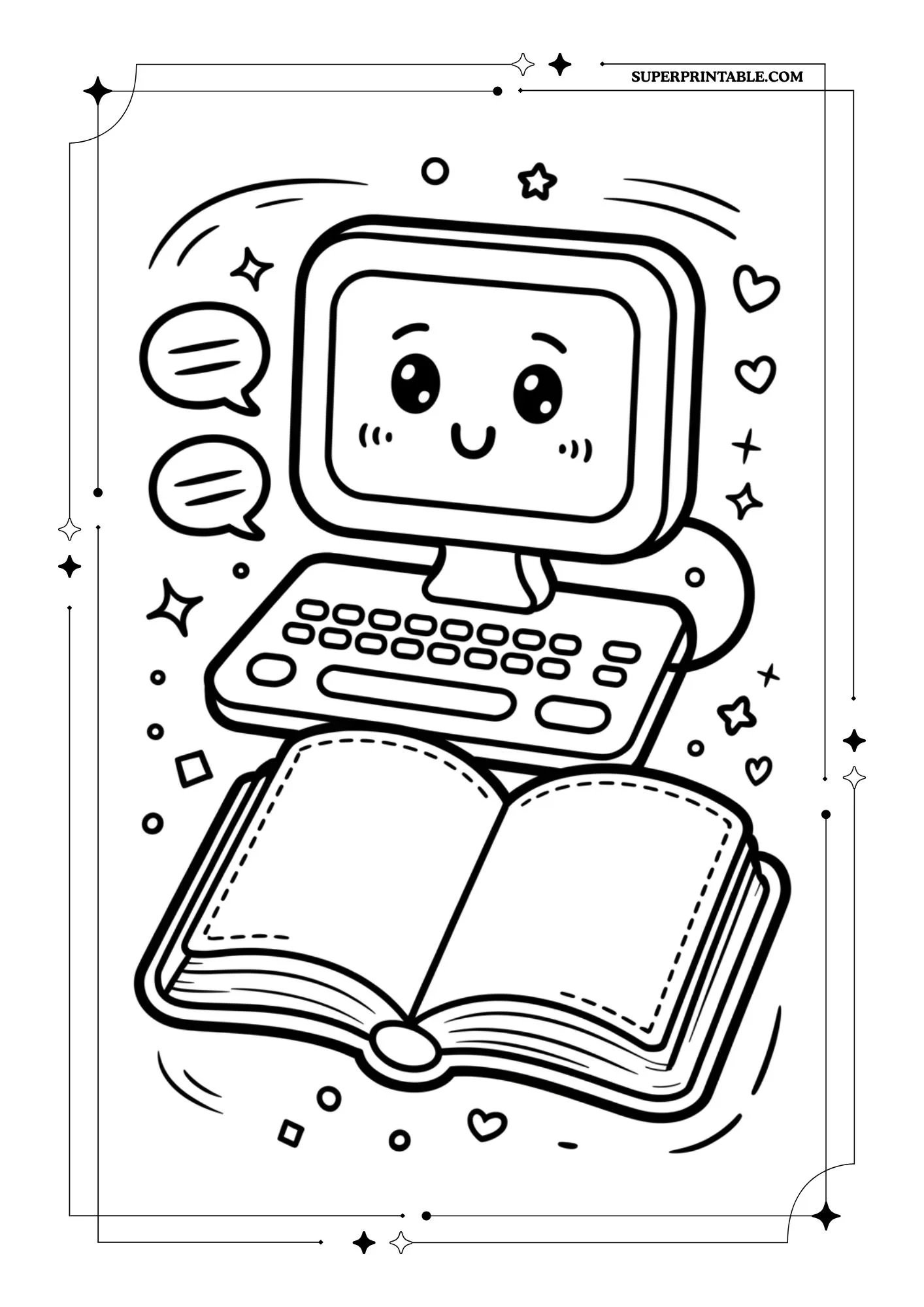 Kawaii Talking Computer Coloring Pages 9