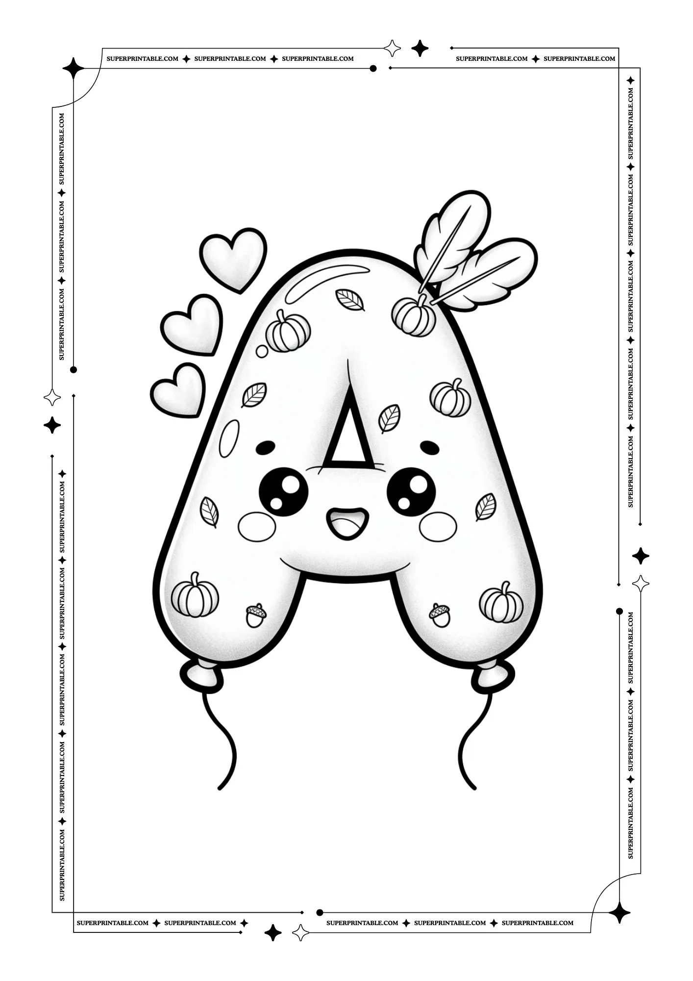 Kawaii Thanksgiving Alphabet Coloring Pages 1