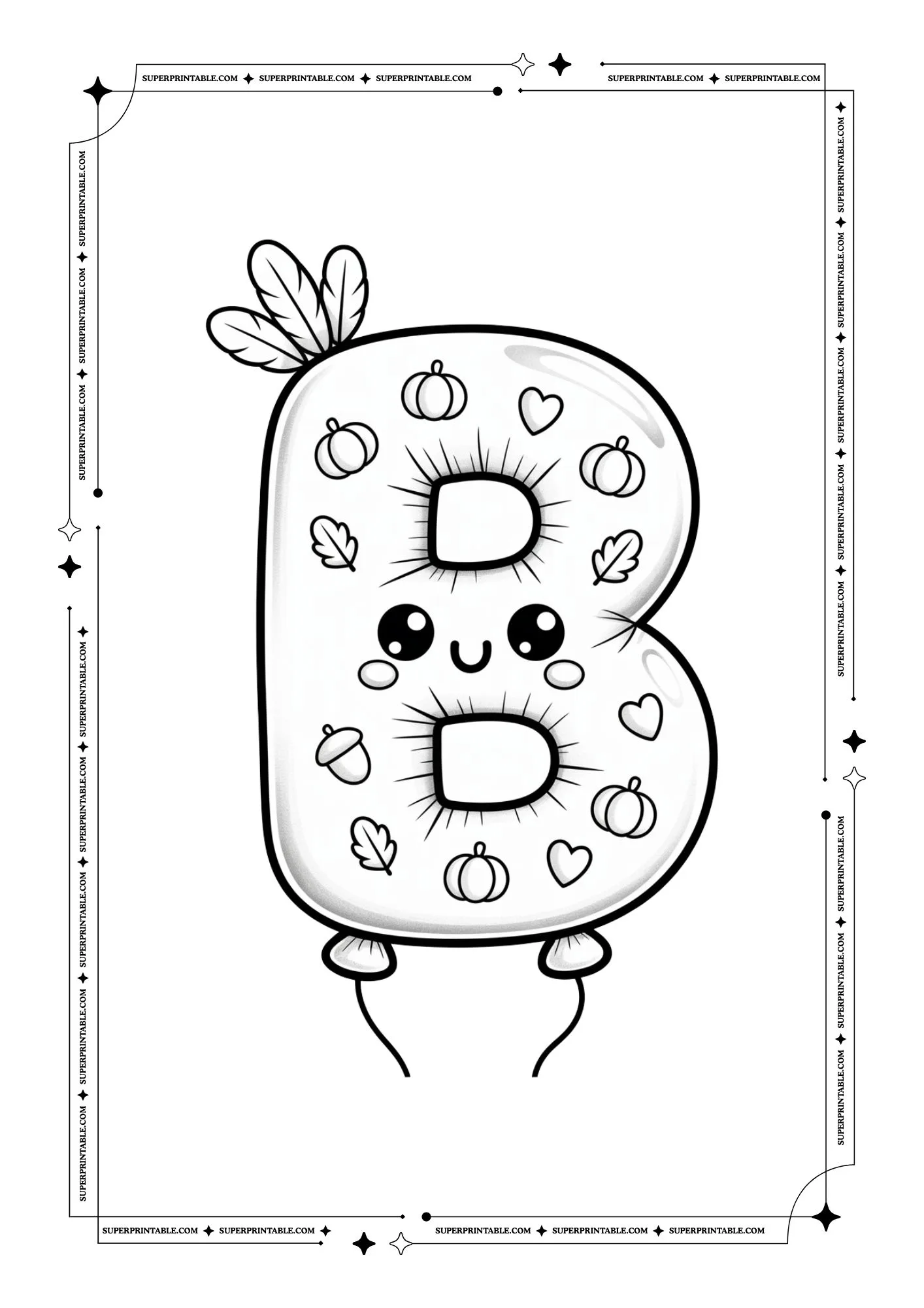 Kawaii Thanksgiving Alphabet Coloring Pages 2