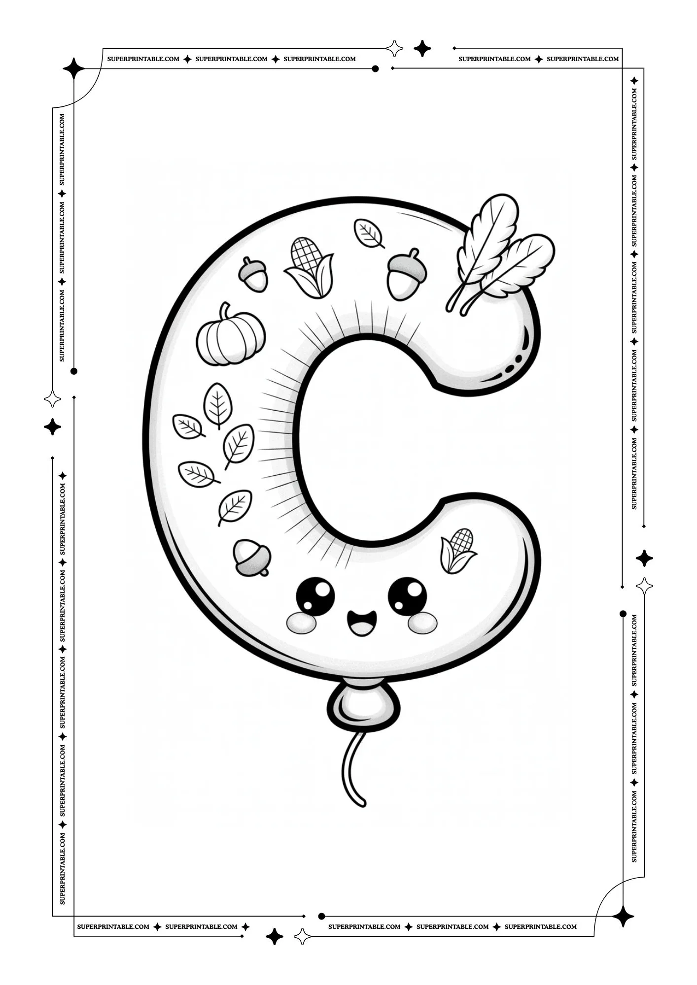 Kawaii Thanksgiving Alphabet Coloring Pages 3