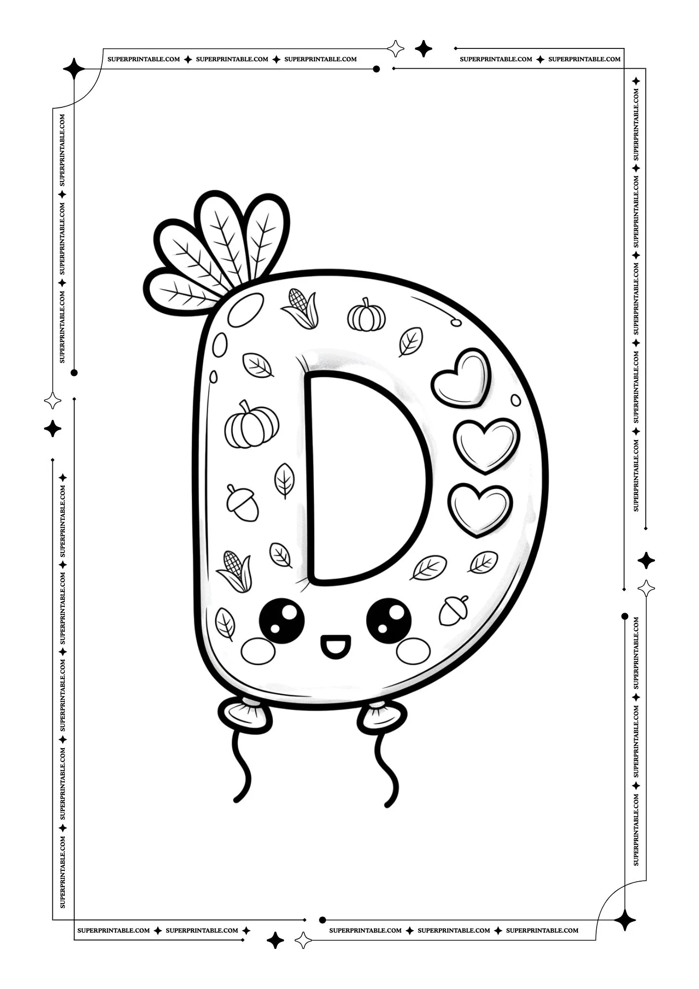 Kawaii Thanksgiving Alphabet Coloring Pages 4