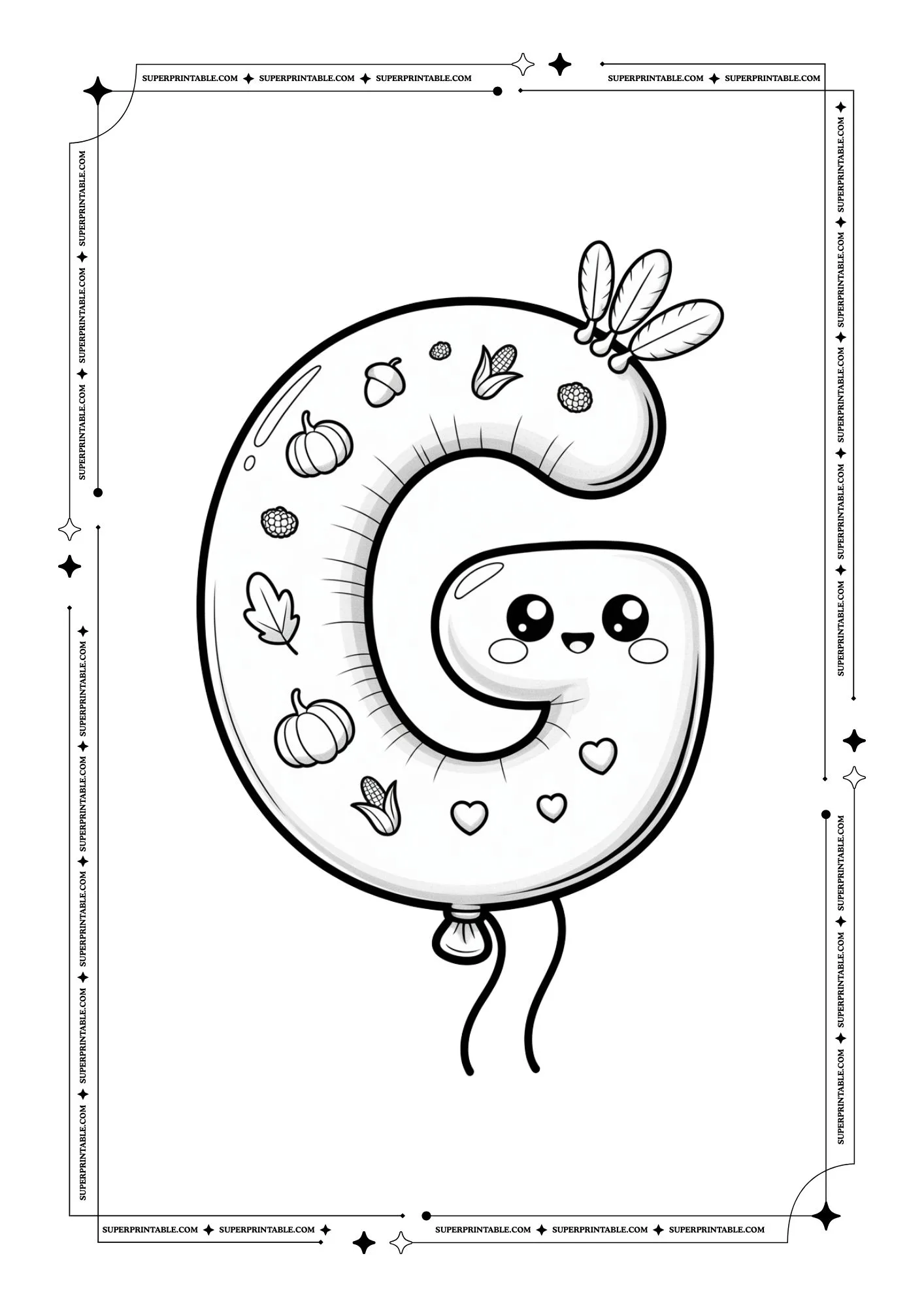 Kawaii Thanksgiving Alphabet Coloring Pages 7
