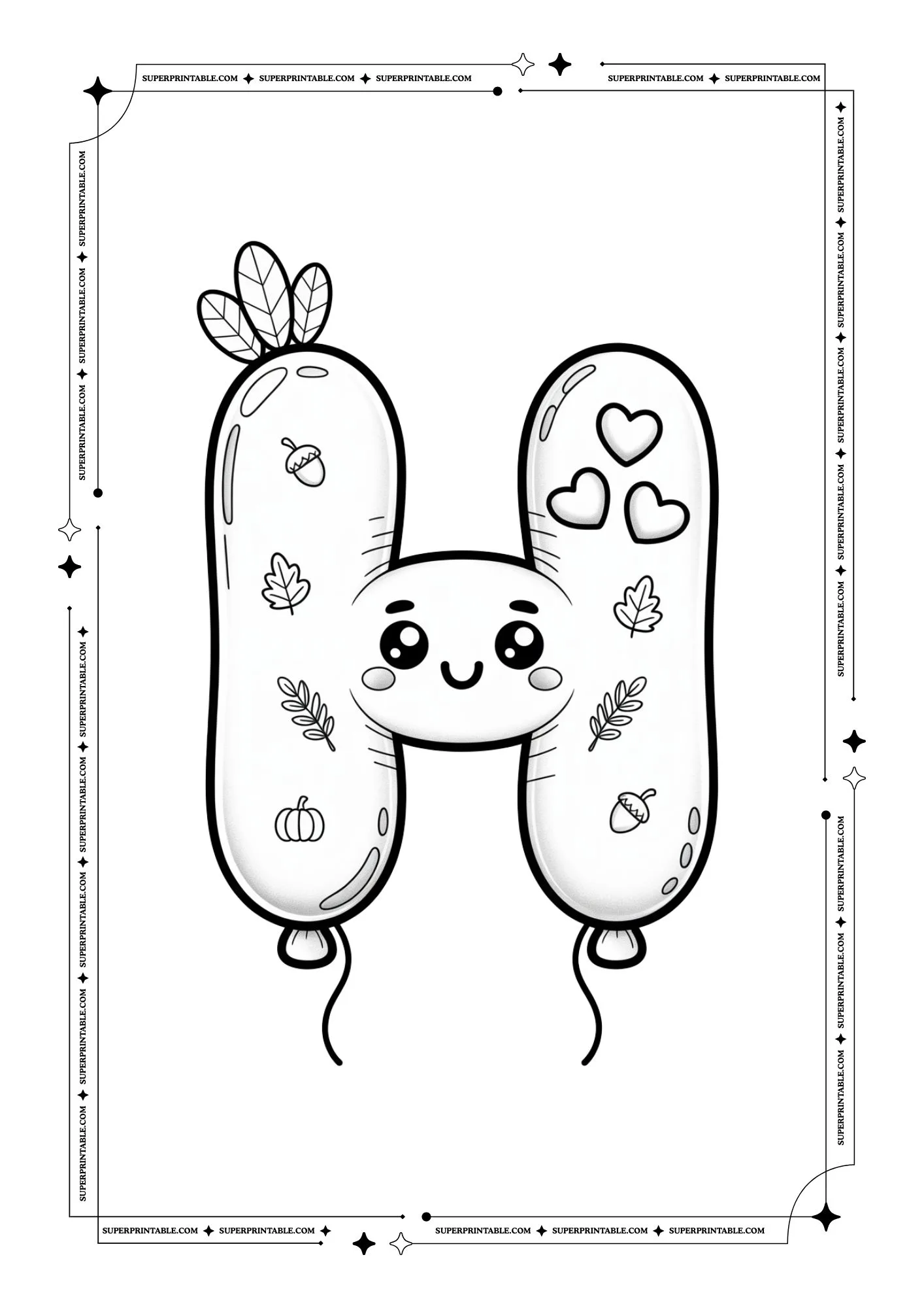 Kawaii Thanksgiving Alphabet Coloring Pages 8