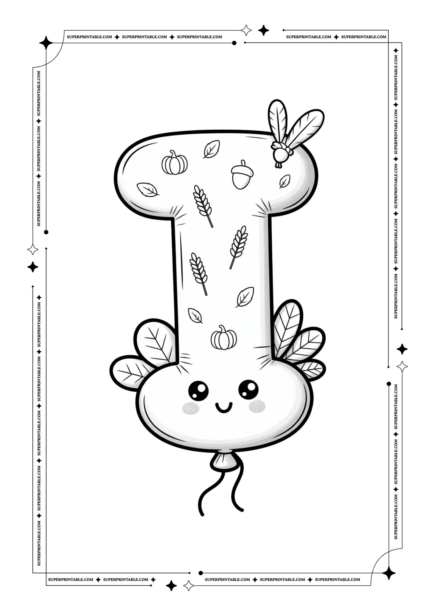 Kawaii Thanksgiving Alphabet Coloring Pages 9