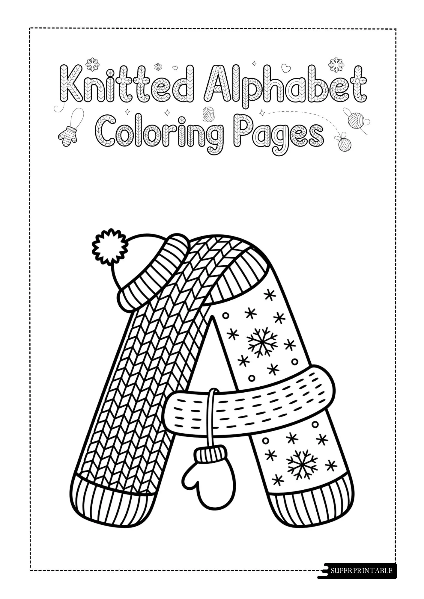 Knitted Christmas Alphabet Coloring Pages 1