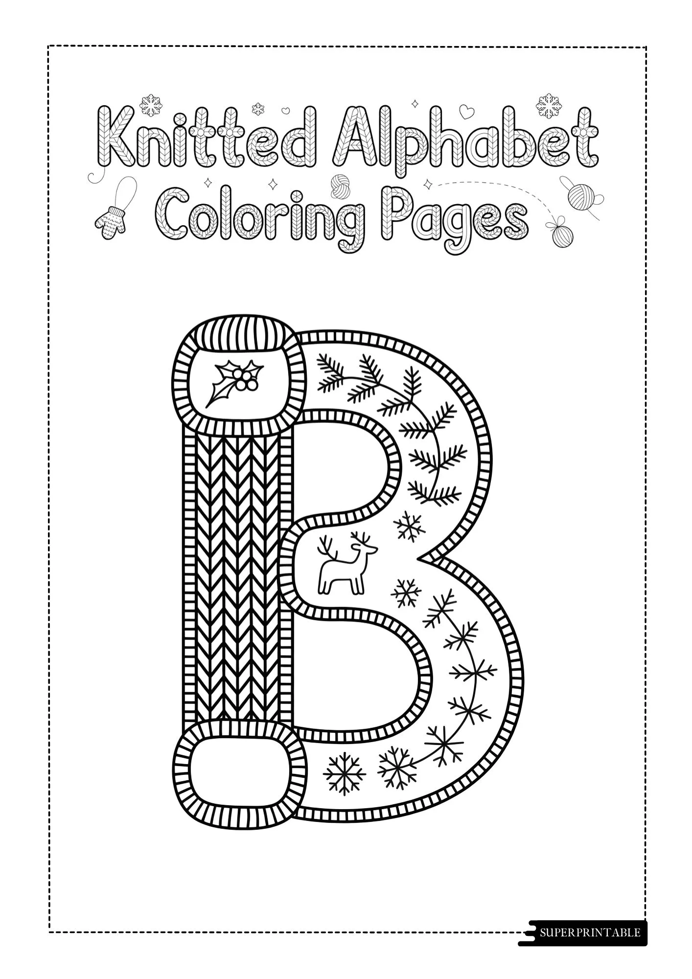 Knitted Christmas Alphabet Coloring Pages 2