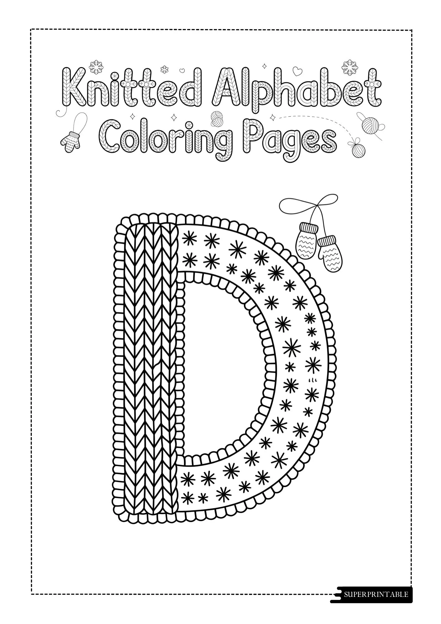 Knitted Christmas Alphabet Coloring Pages 4