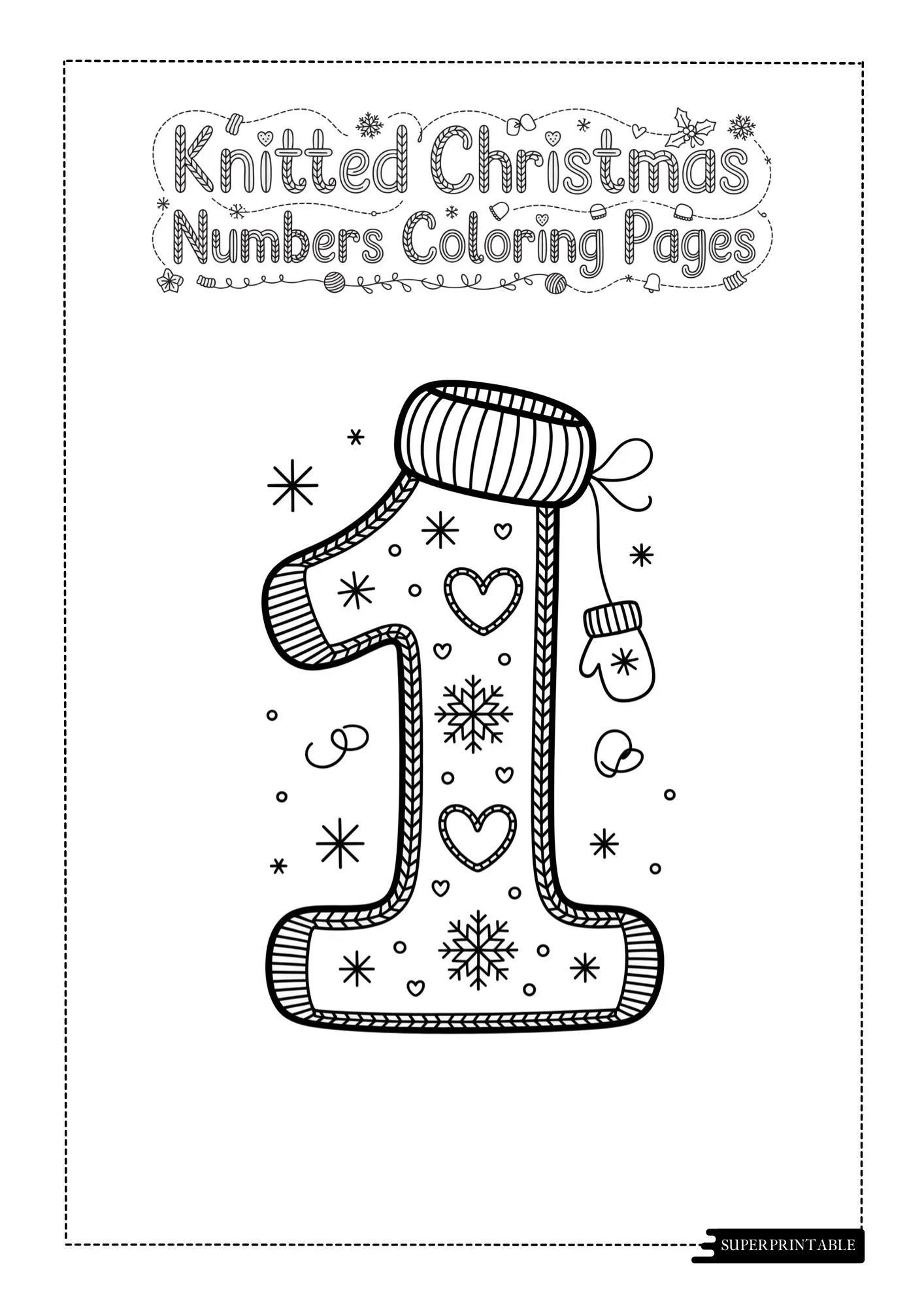Knitted Christmas Numbers Coloring Pages 2