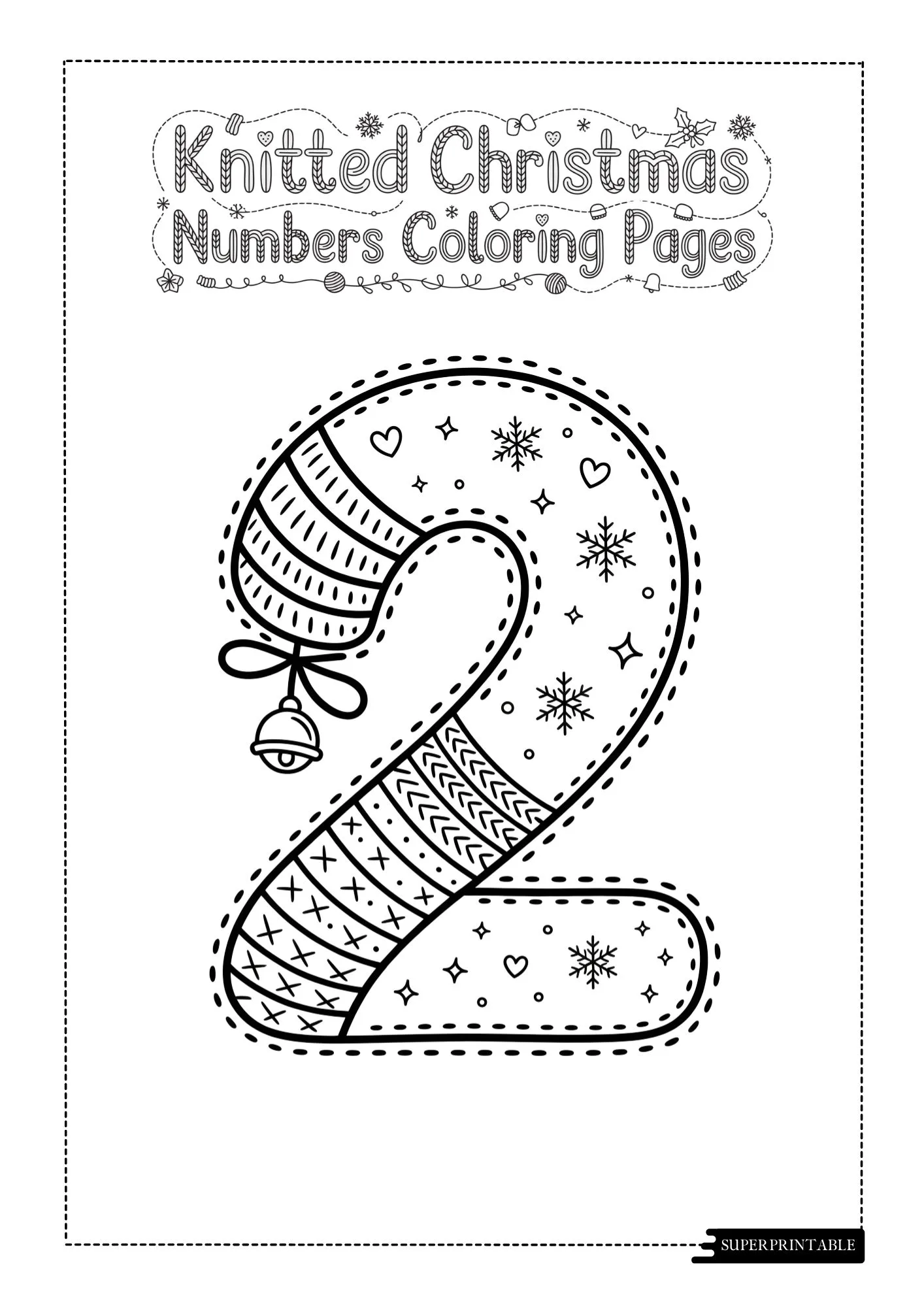 Knitted Christmas Numbers Coloring Pages 3