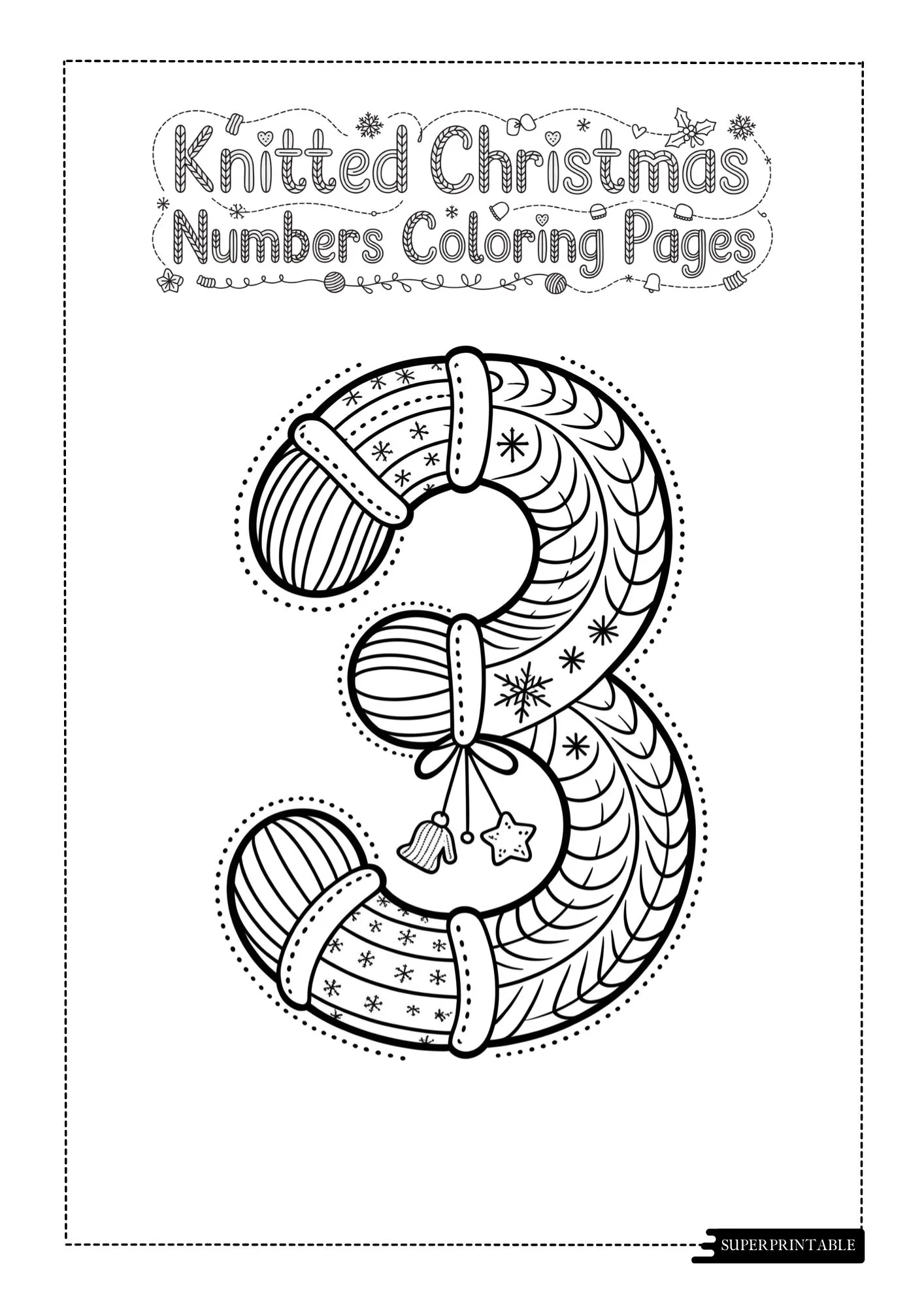 Knitted Christmas Numbers Coloring Pages 4