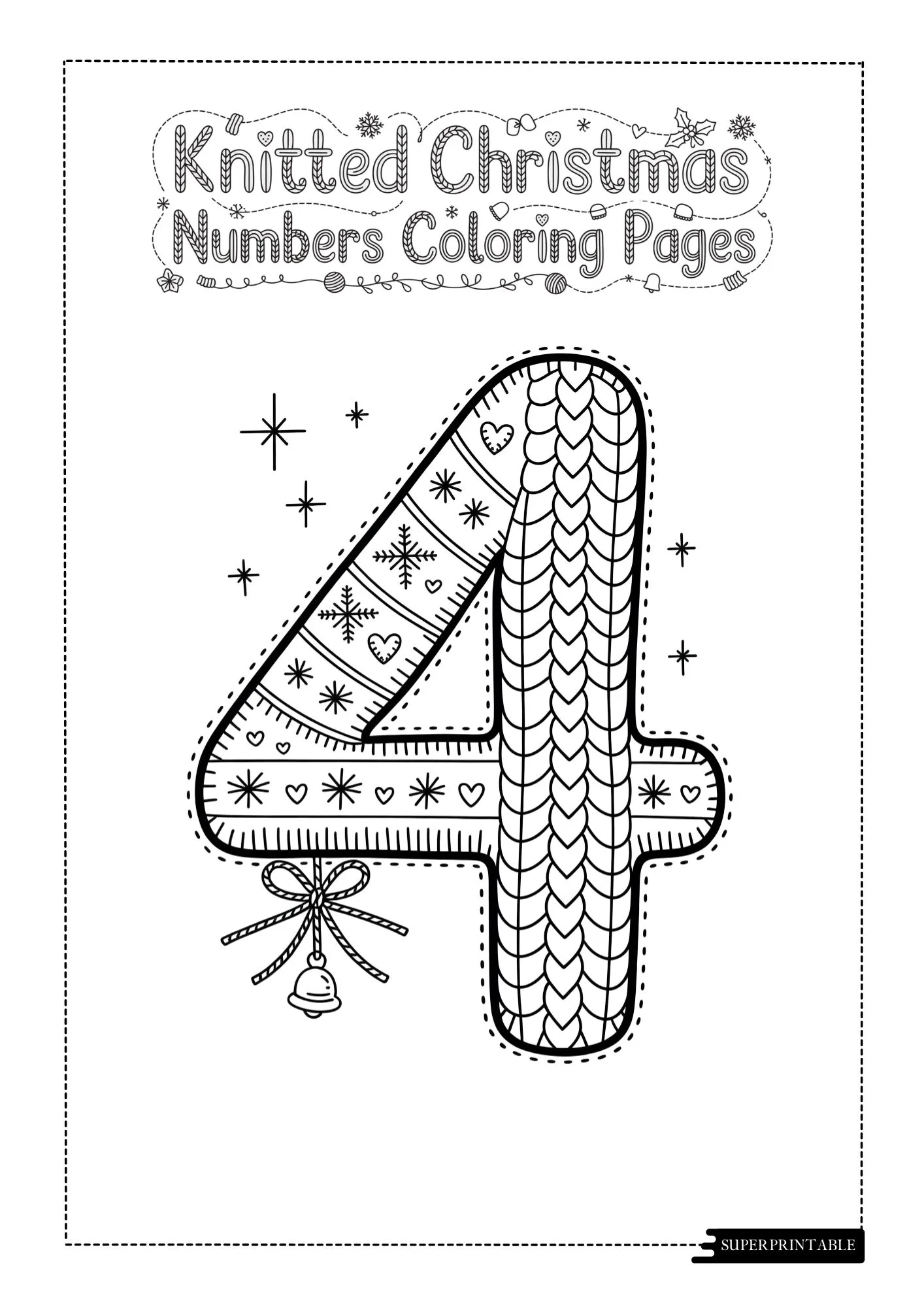 Knitted Christmas Numbers Coloring Pages 5