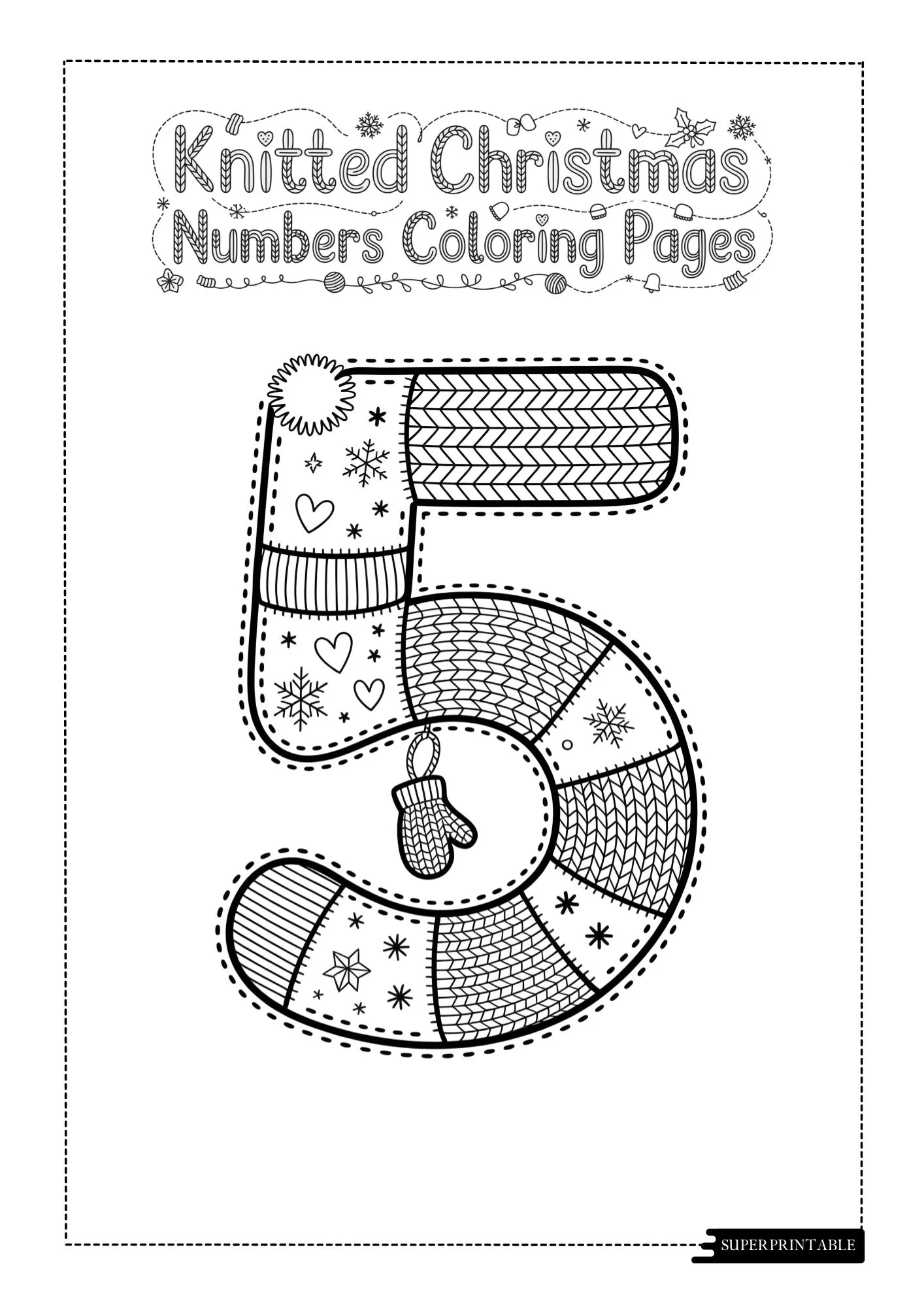 Knitted Christmas Numbers Coloring Pages 6