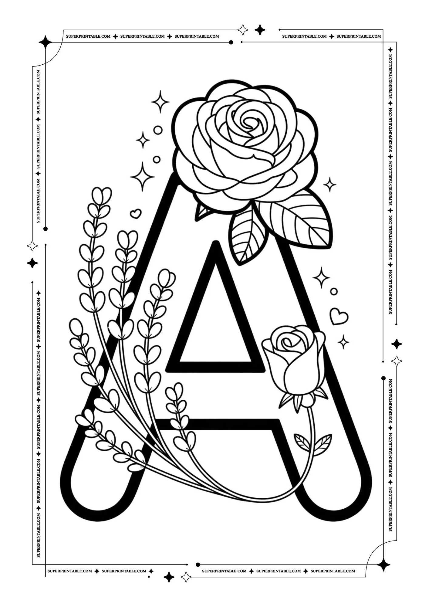 Lavender & Rose Decorative Alphabet Coloring Collection 1