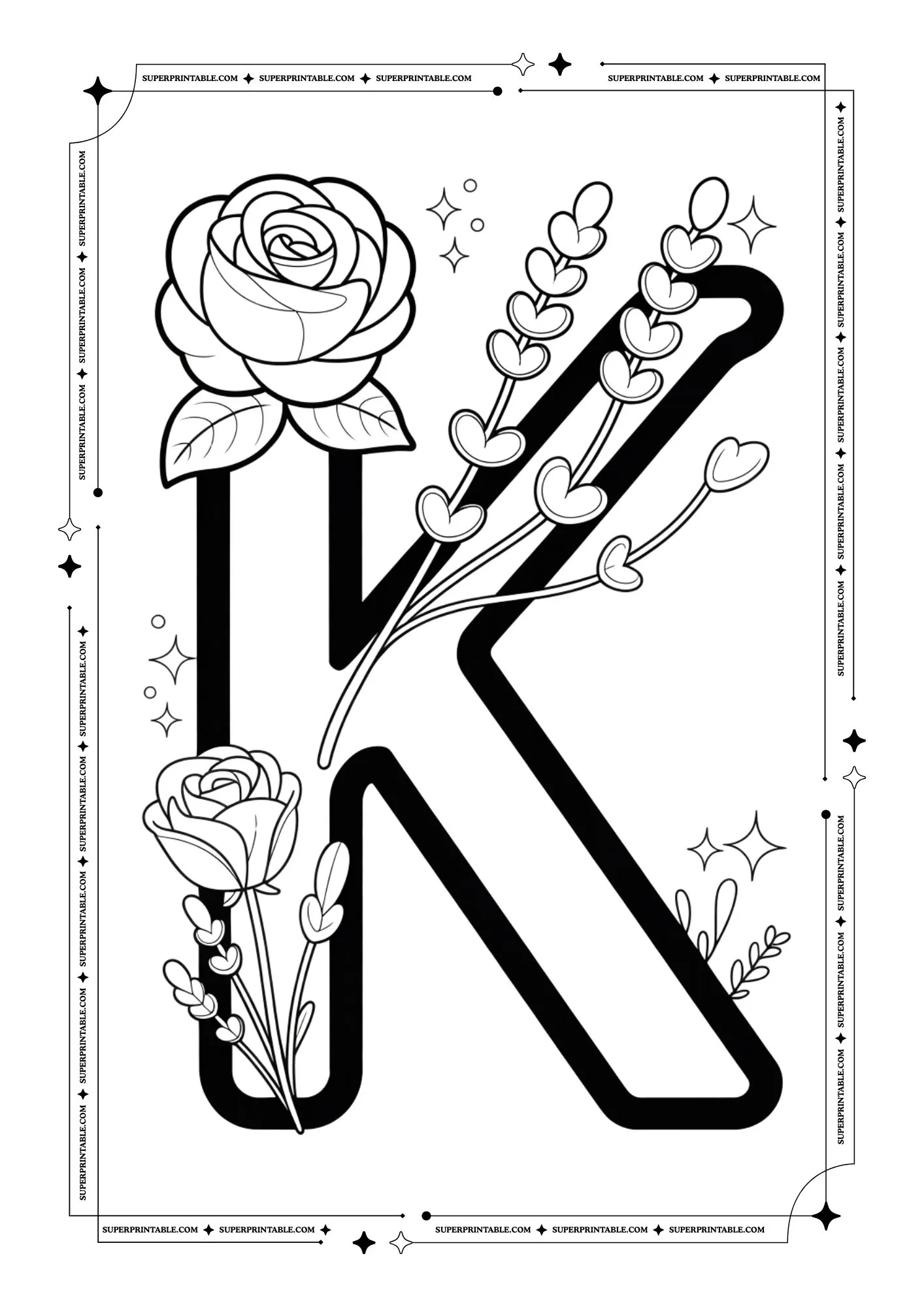 Lavender & Rose Decorative Alphabet Coloring Collection 11