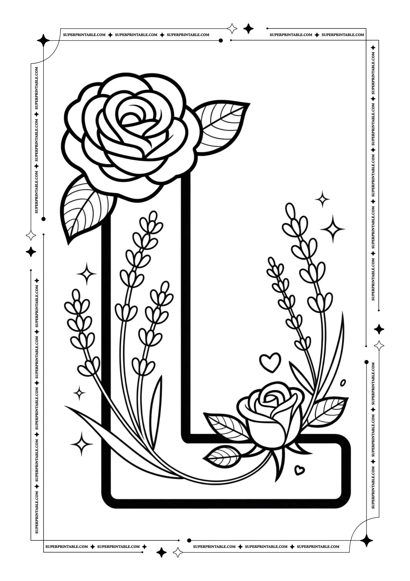 Lavender & Rose Decorative Alphabet Coloring Collection 12