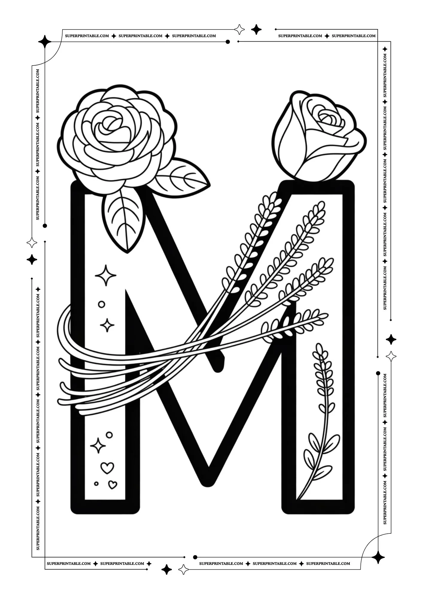 Lavender & Rose Decorative Alphabet Coloring Collection 13