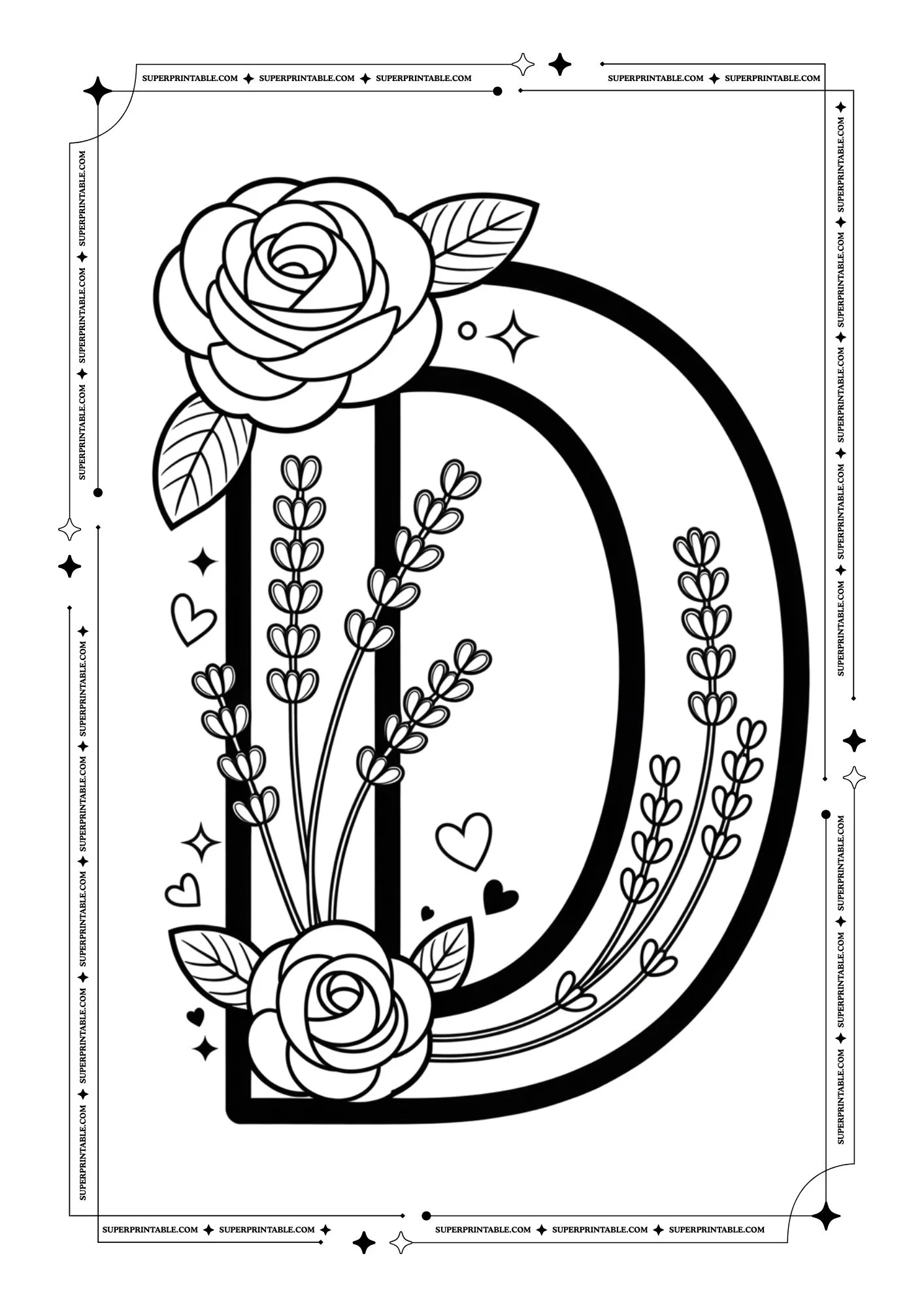 Lavender & Rose Decorative Alphabet Coloring Collection 4