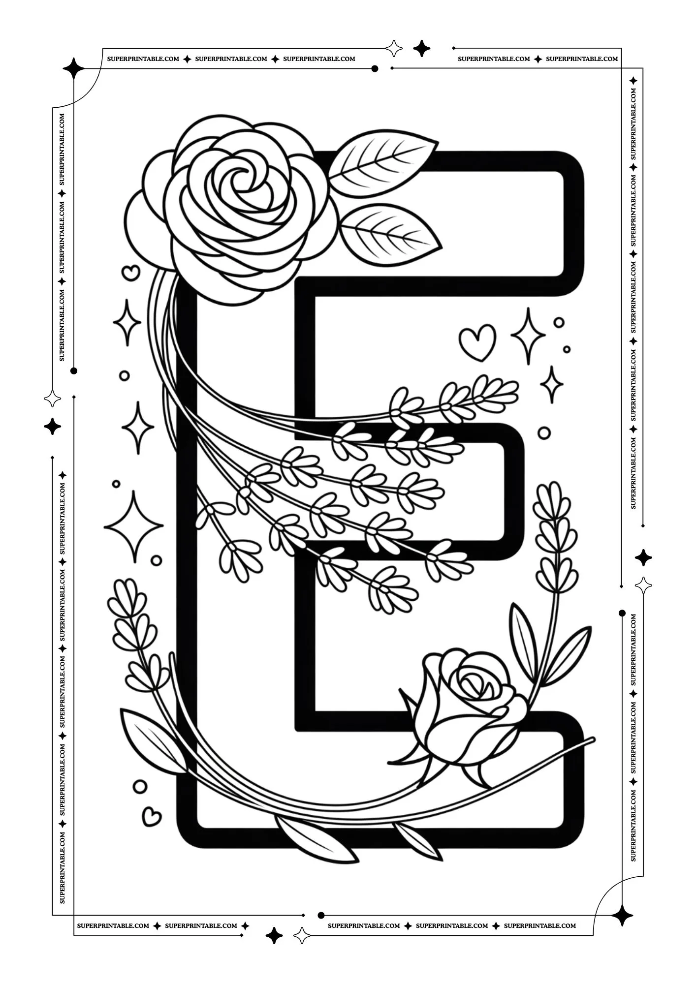 Lavender & Rose Decorative Alphabet Coloring Collection 5