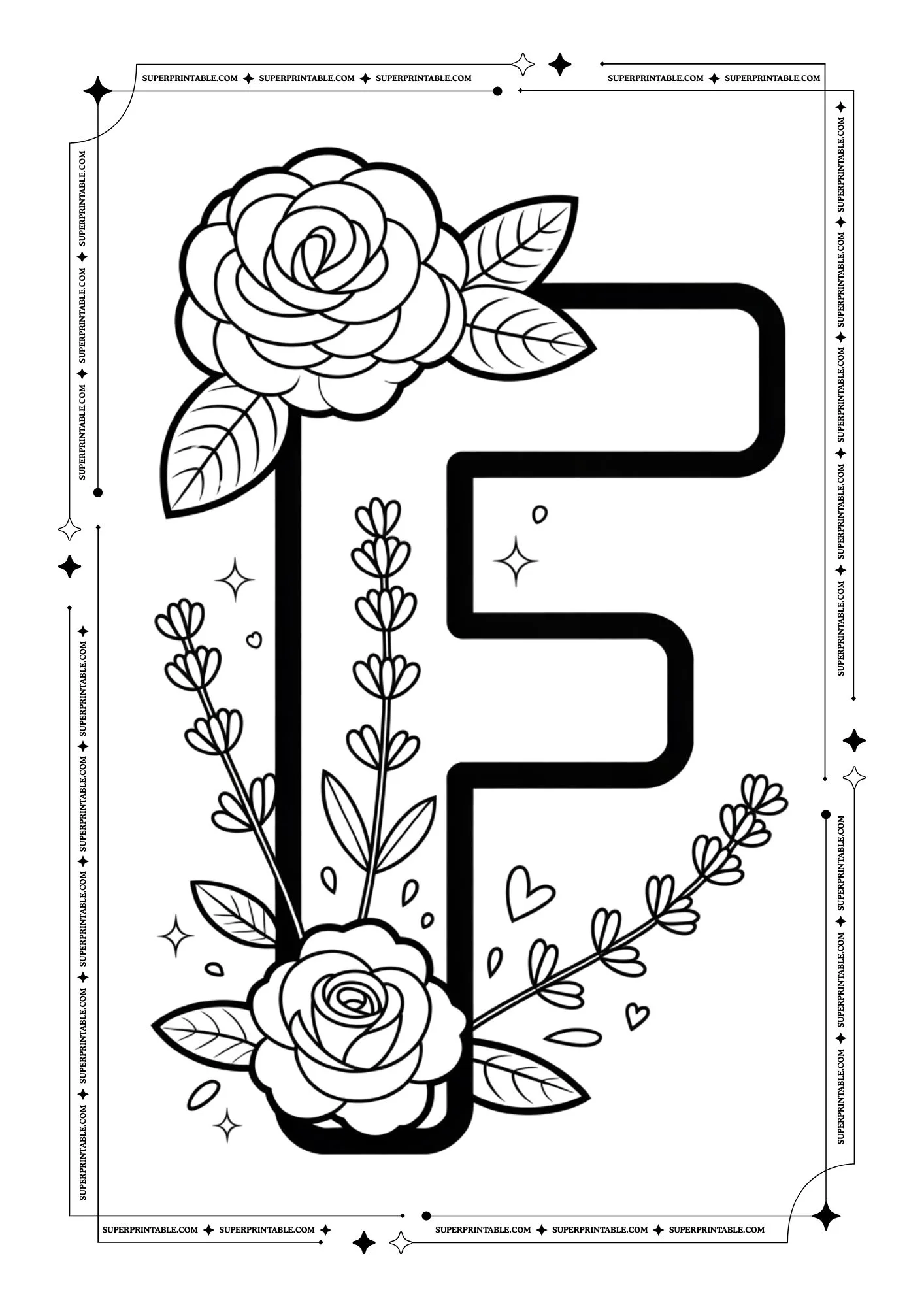 Lavender & Rose Decorative Alphabet Coloring Collection 6