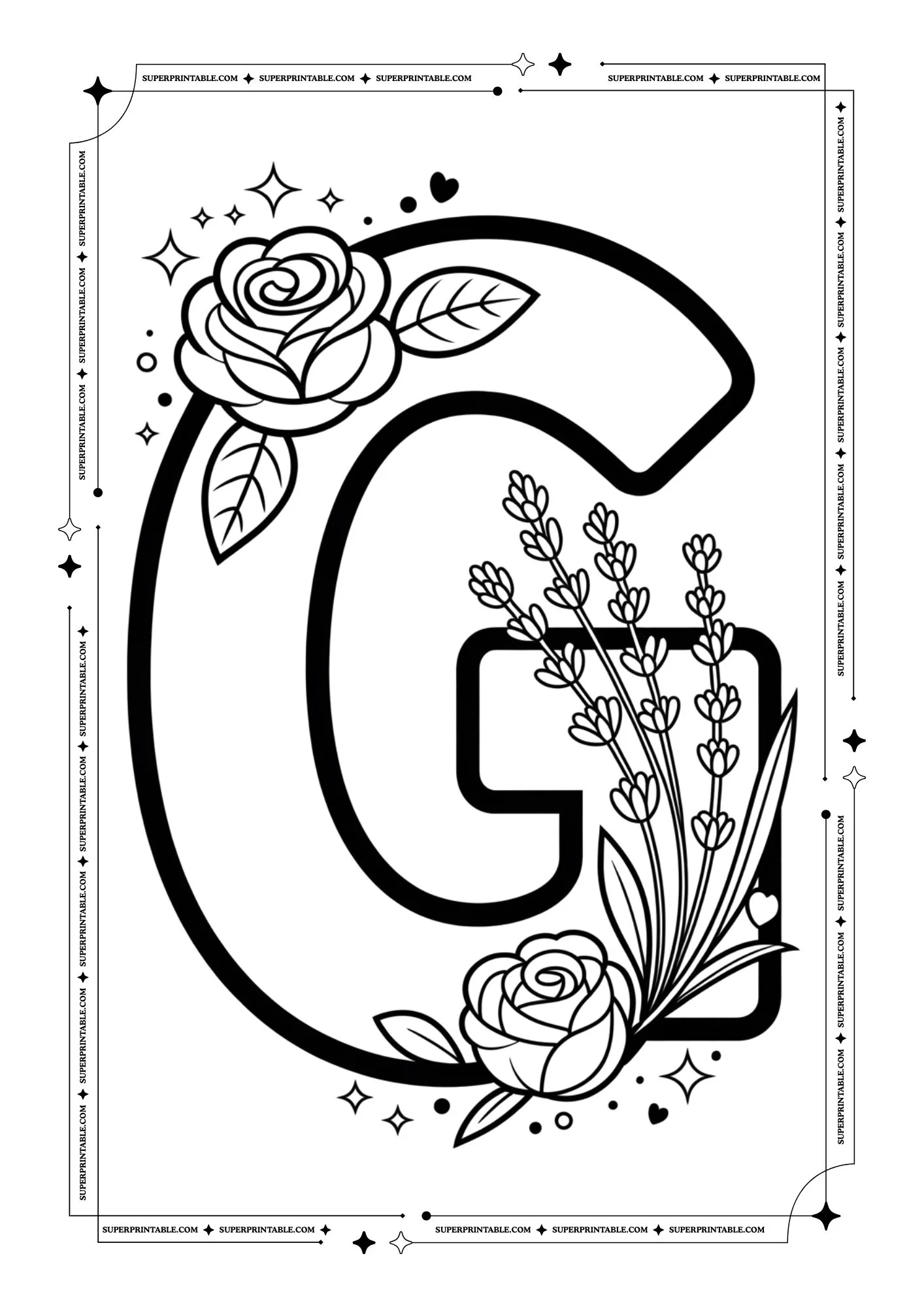 Lavender & Rose Decorative Alphabet Coloring Collection 7
