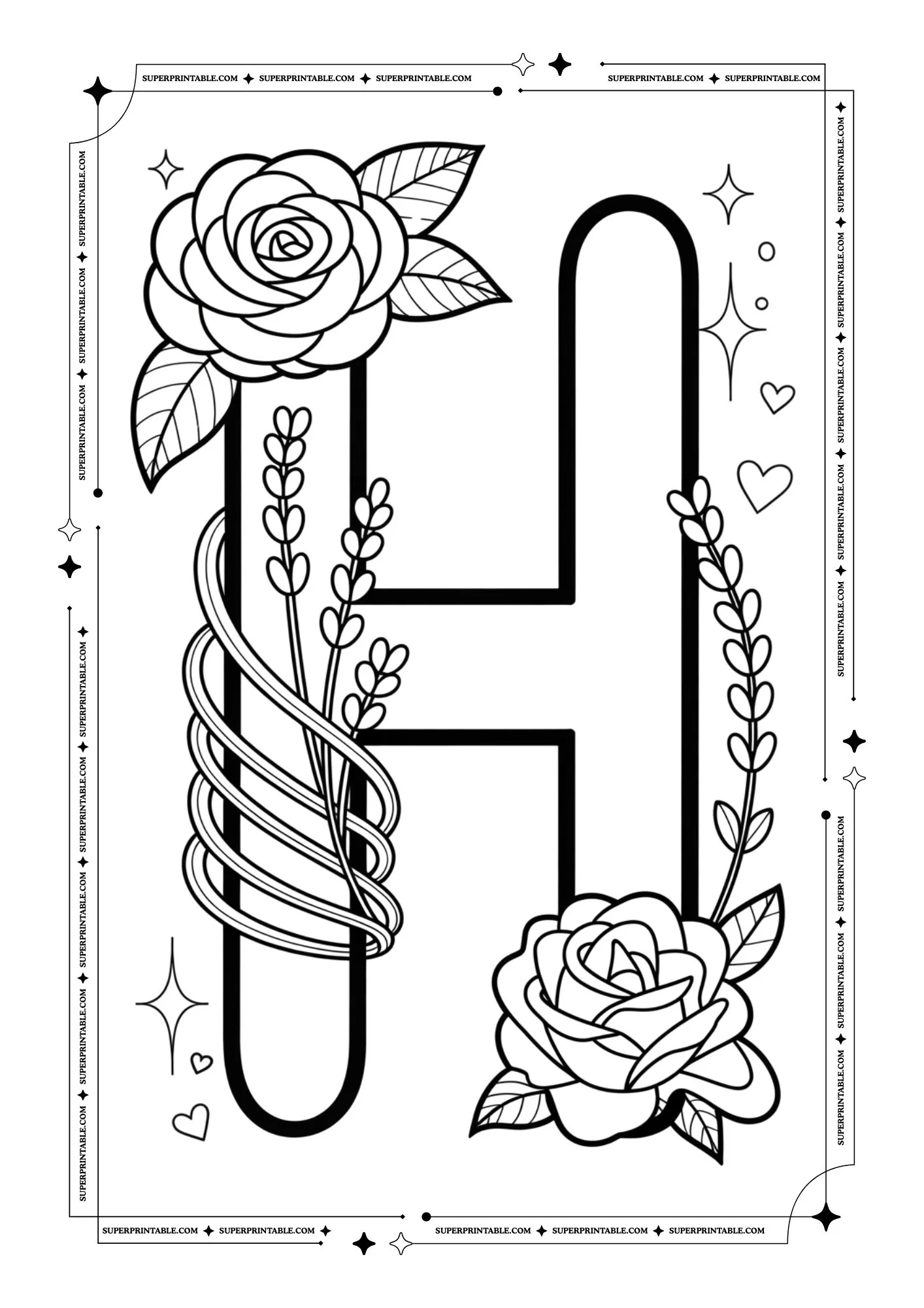 Lavender & Rose Decorative Alphabet Coloring Collection 8
