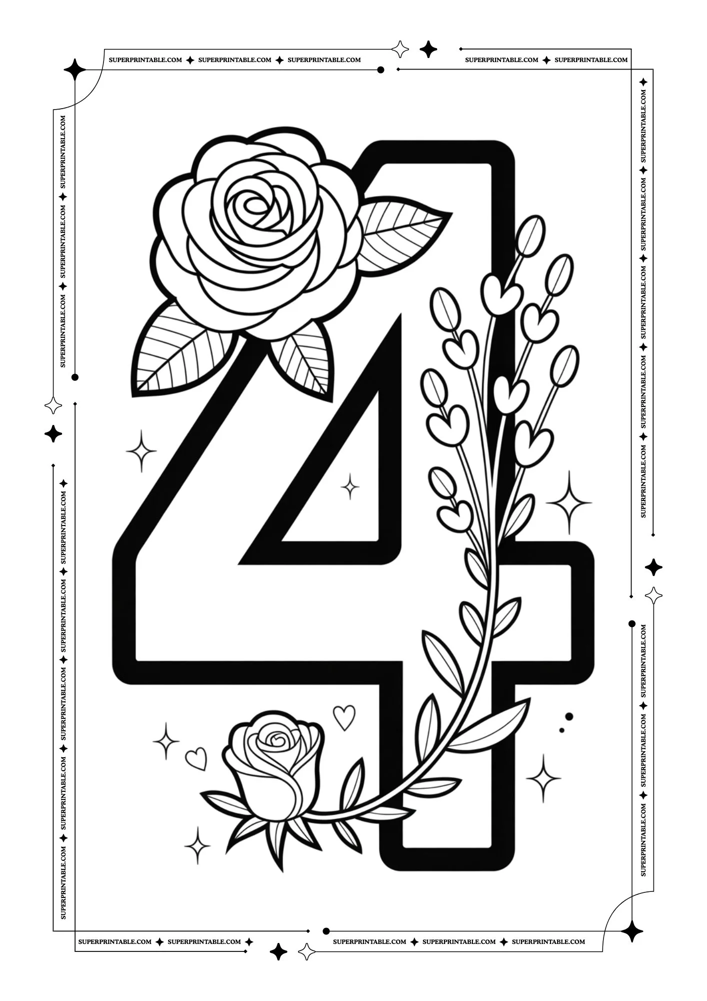 Lavender & Rose Decorative Number Coloring Collection 5