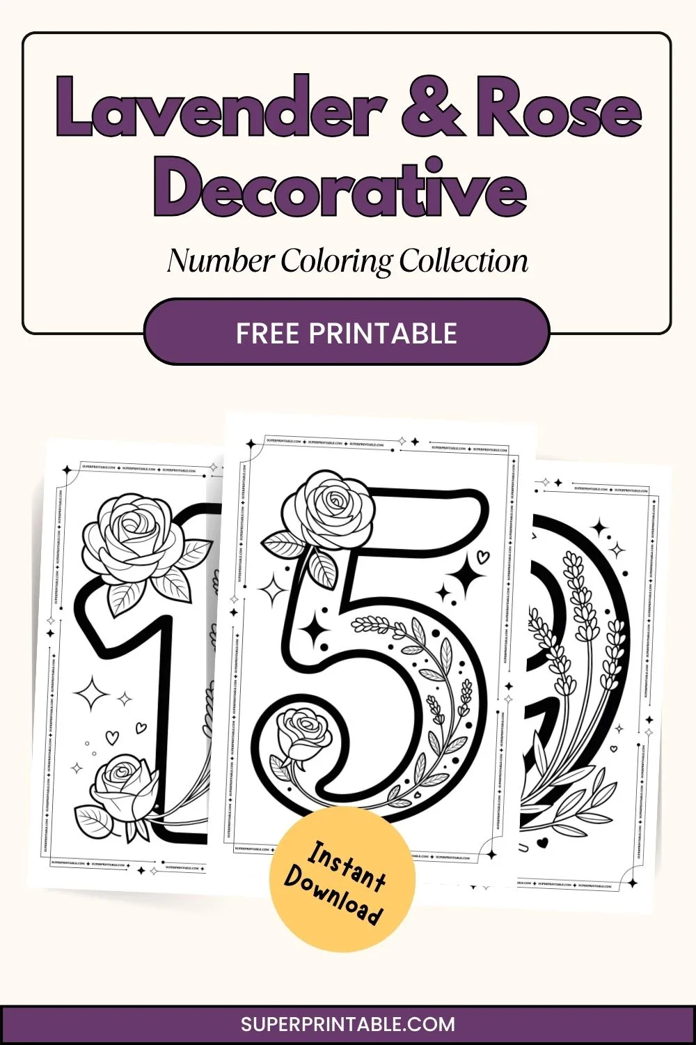 Lavender & Rose Decorative Number Coloring Collection Pinterest Image