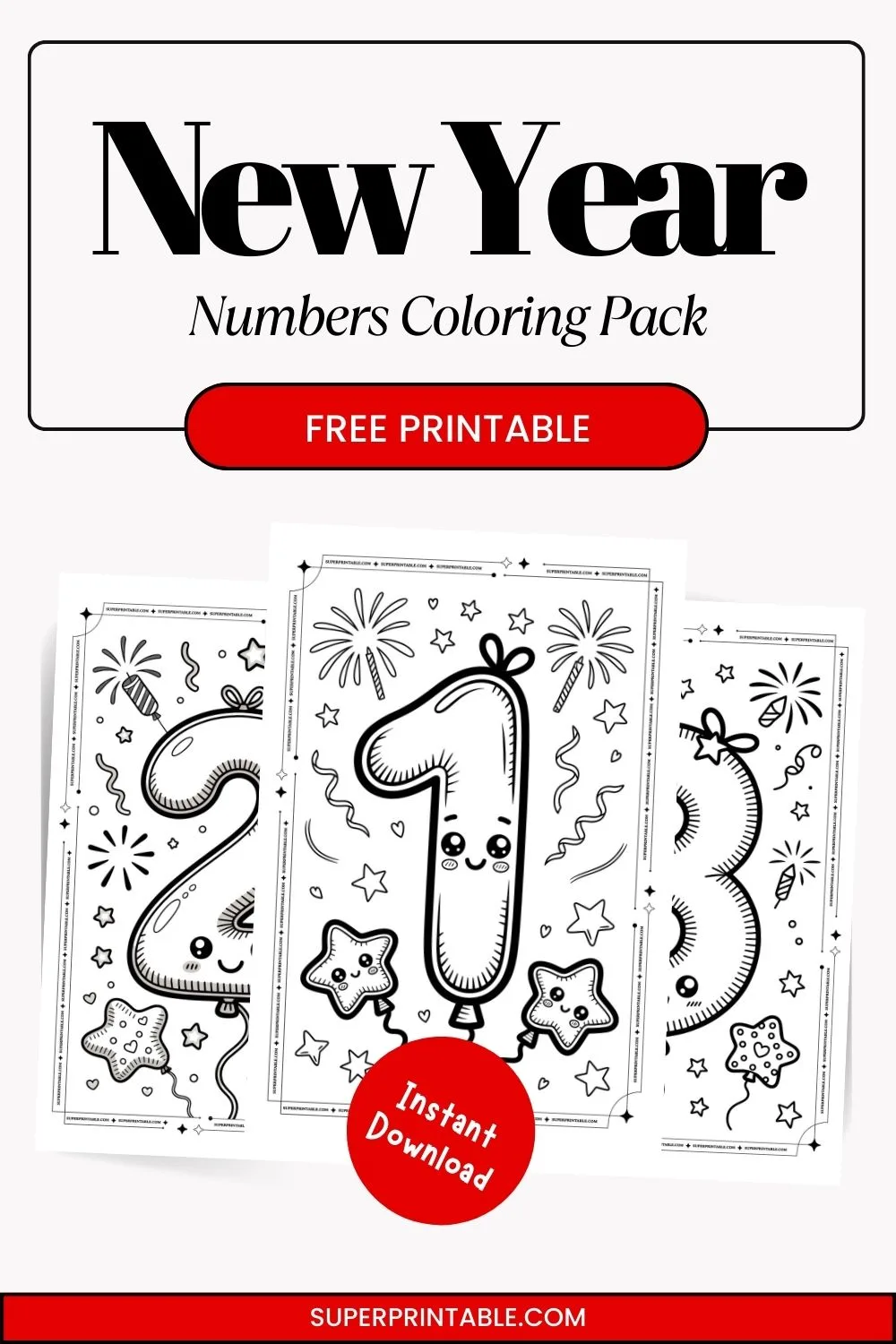 New Year Numbers Coloring Pack Pinterest Image