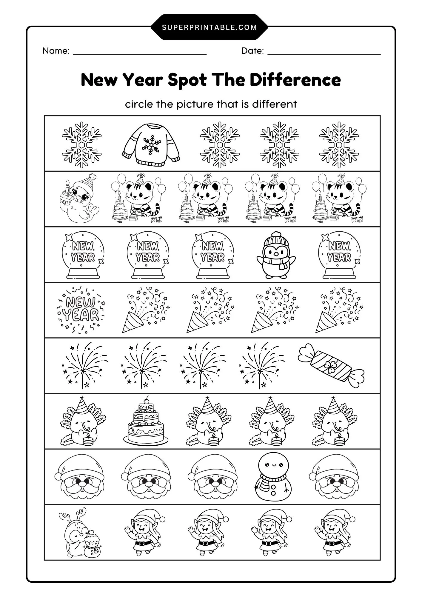 New Year Spot The Difference Activity Worksheet 2
