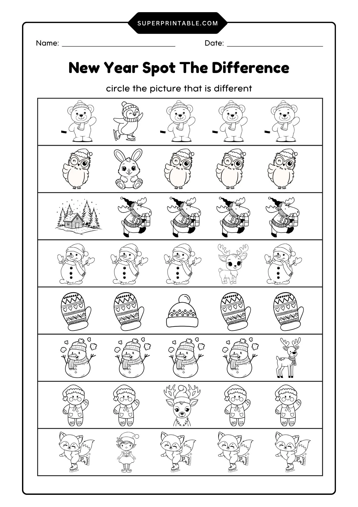 New Year Spot The Difference Activity Worksheet 3