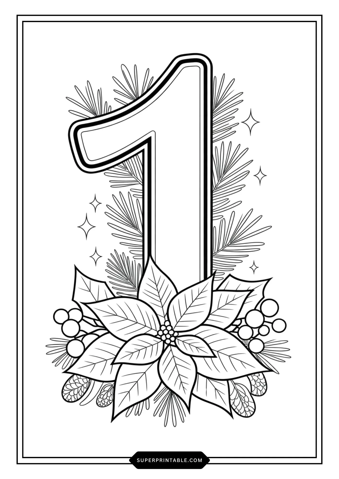 Poinsettia Christmas Numbers Coloring Pages 2