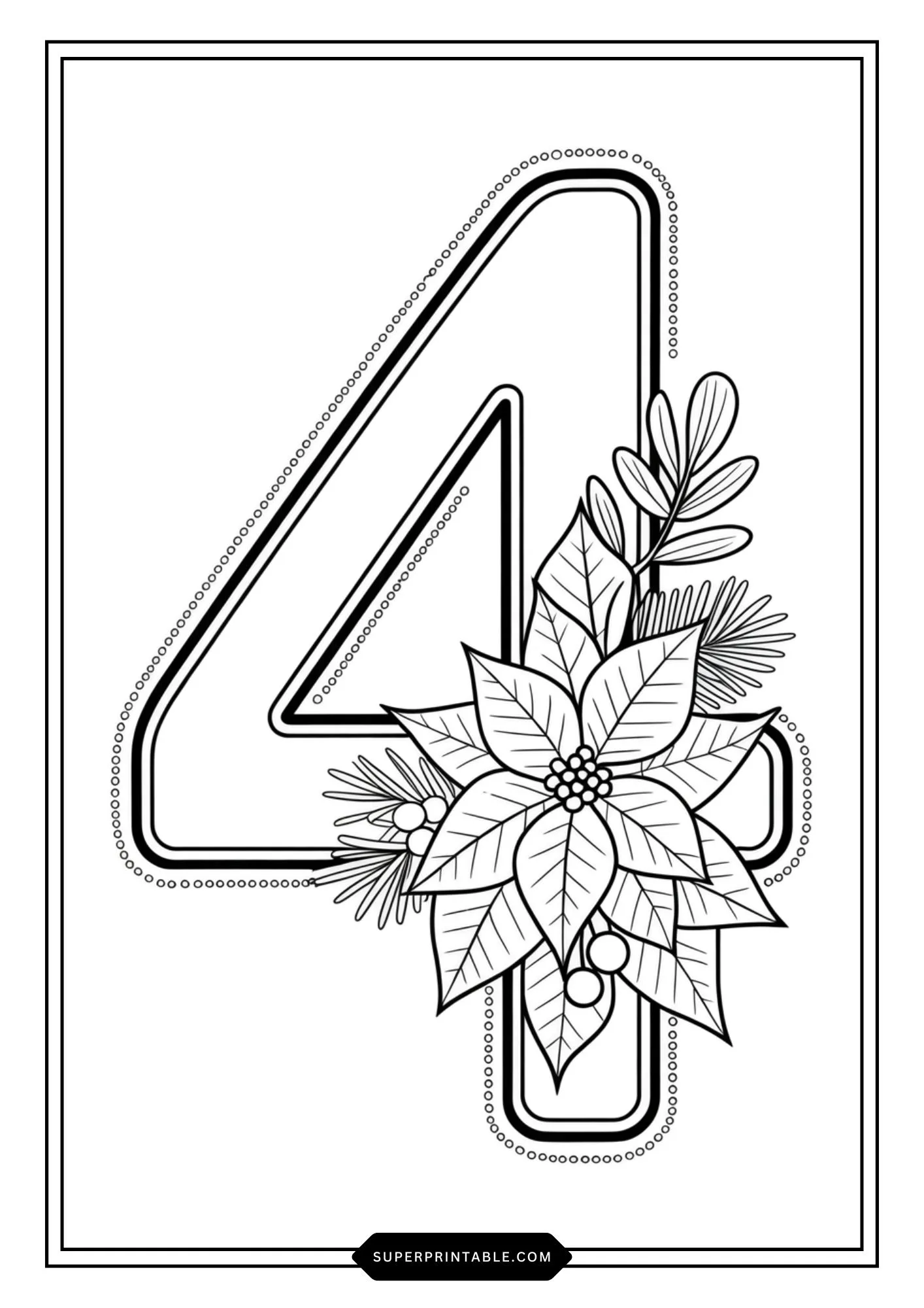 Poinsettia Christmas Numbers Coloring Pages 5