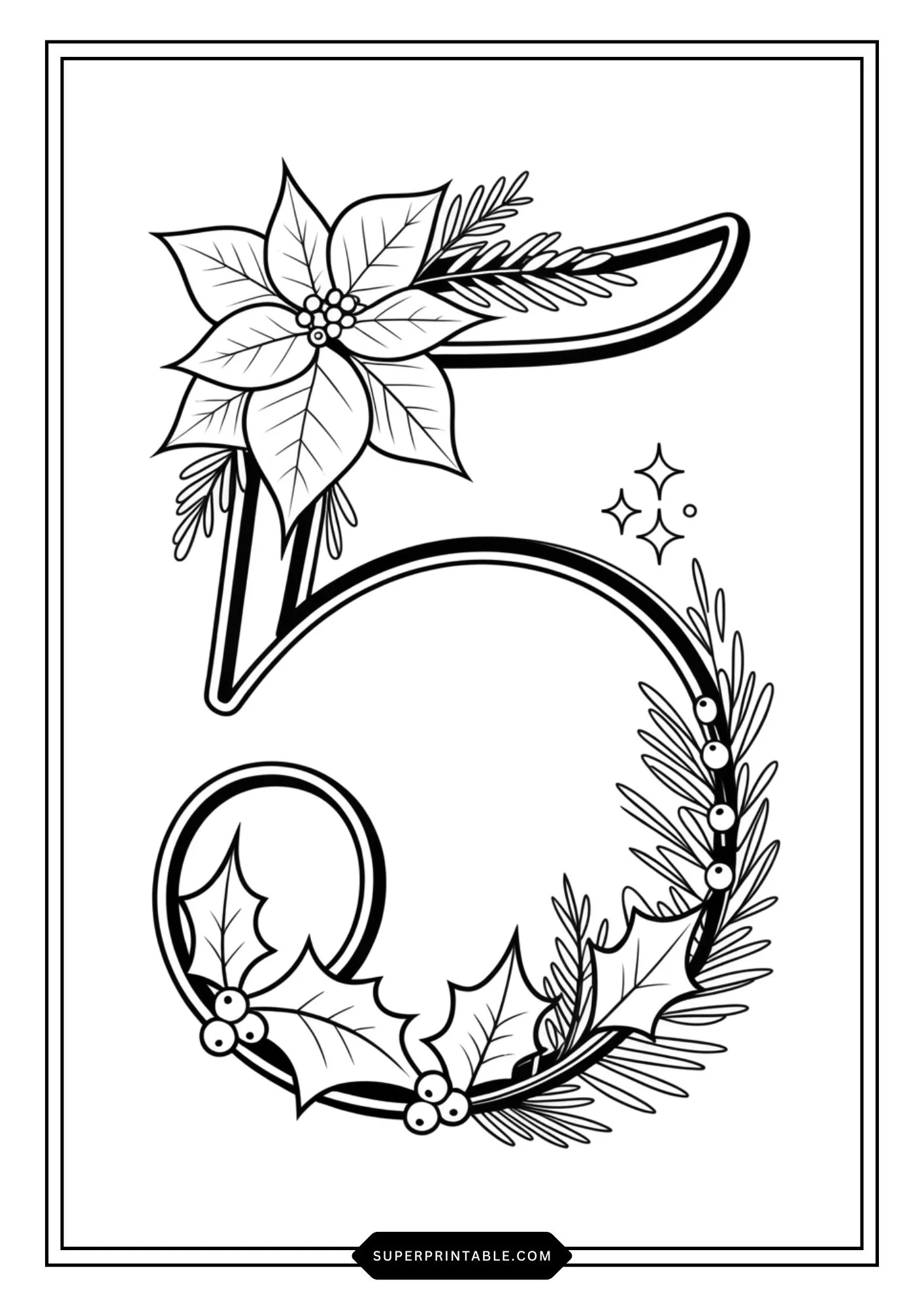 Poinsettia Christmas Numbers Coloring Pages 6