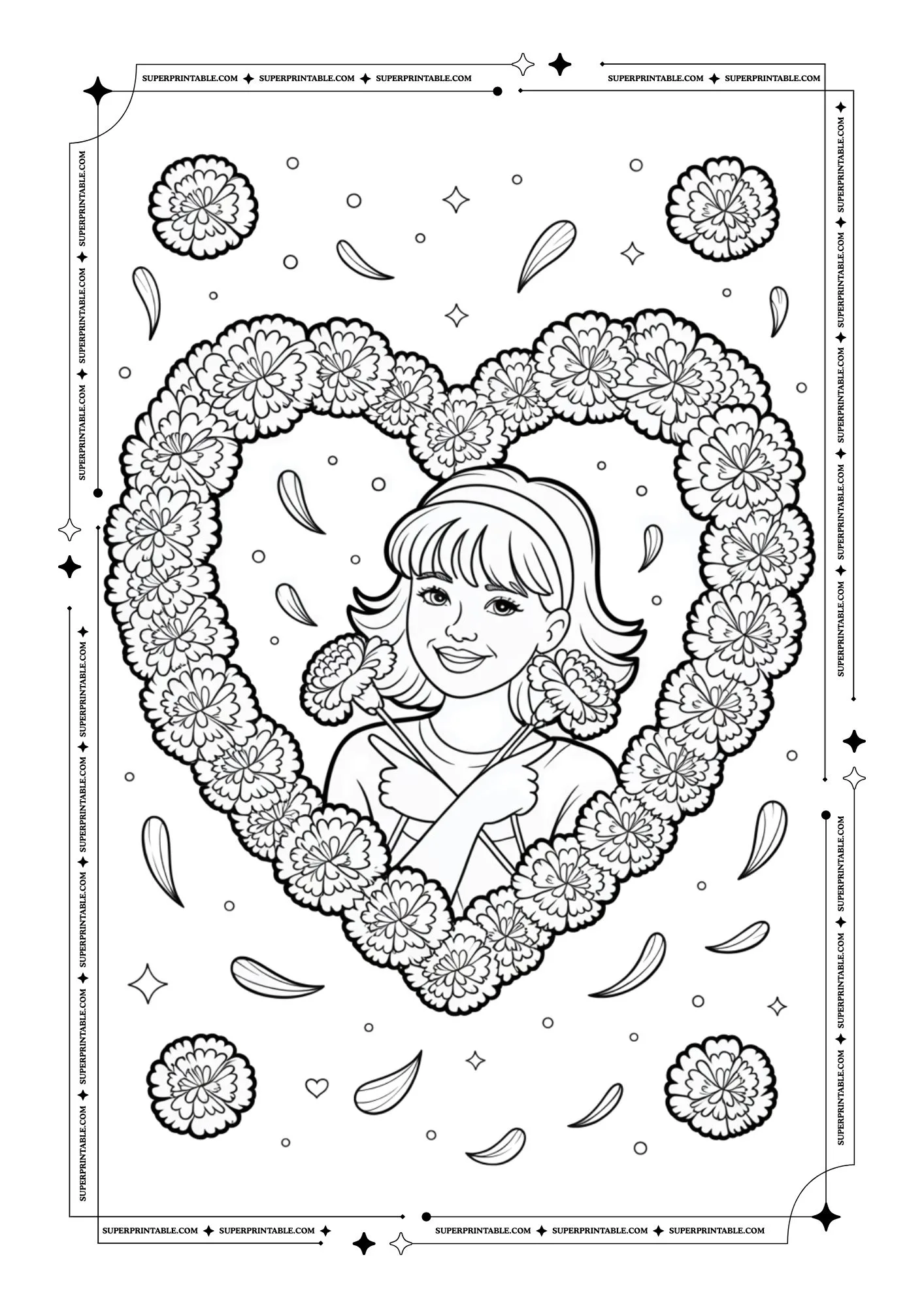 Retro Carnation Flower Girls Coloring Pages 5
