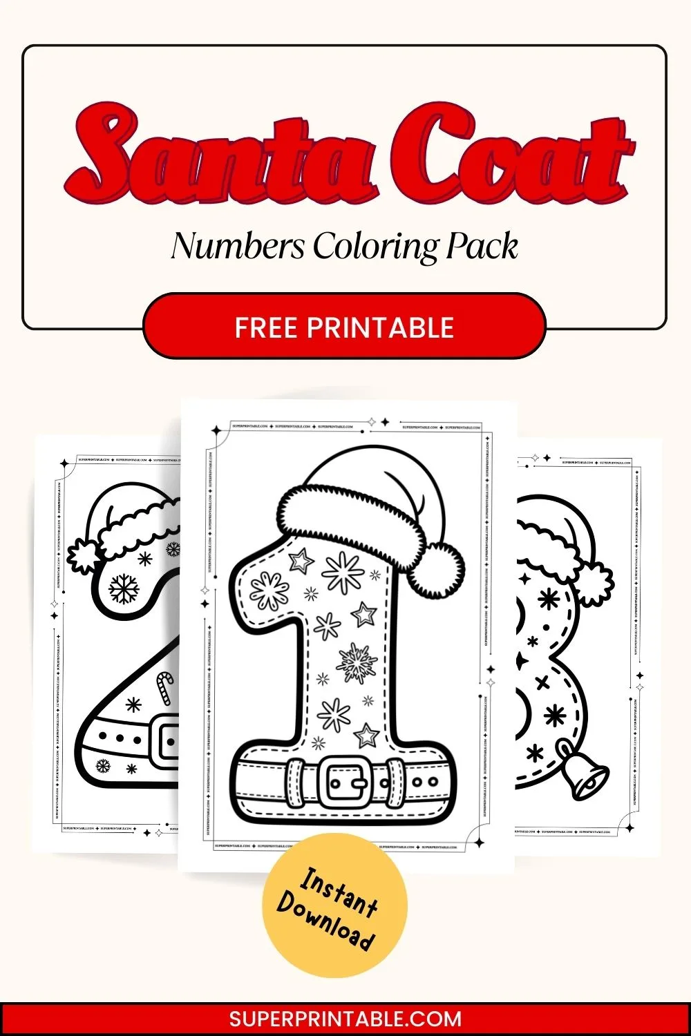 Santa Coat Numbers Coloring Pack Pinterest Image