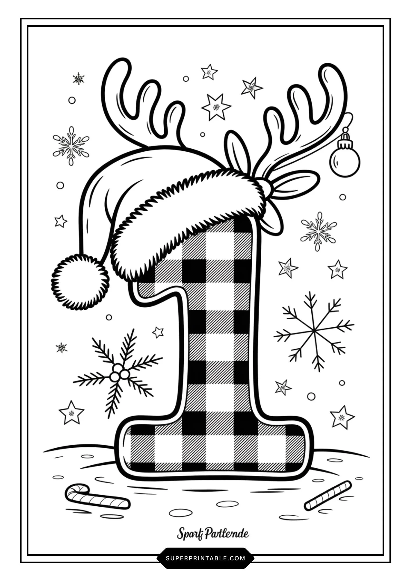 Santa Reindeer Hat Numbers Coloring Pages 2