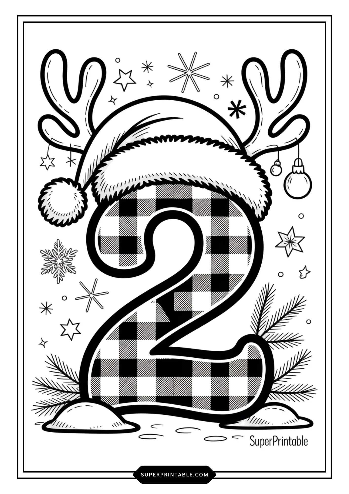 Santa Reindeer Hat Numbers Coloring Pages 3